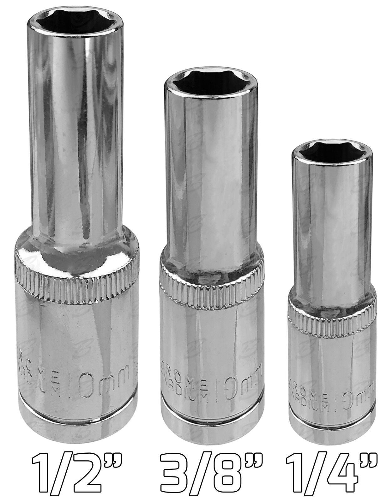 US PRO 12PCS 1/4" & 3/8" & 1/2" DRIVE 10MM & 13MM DEEP & SHALLOW 6 POINT SOCKETS