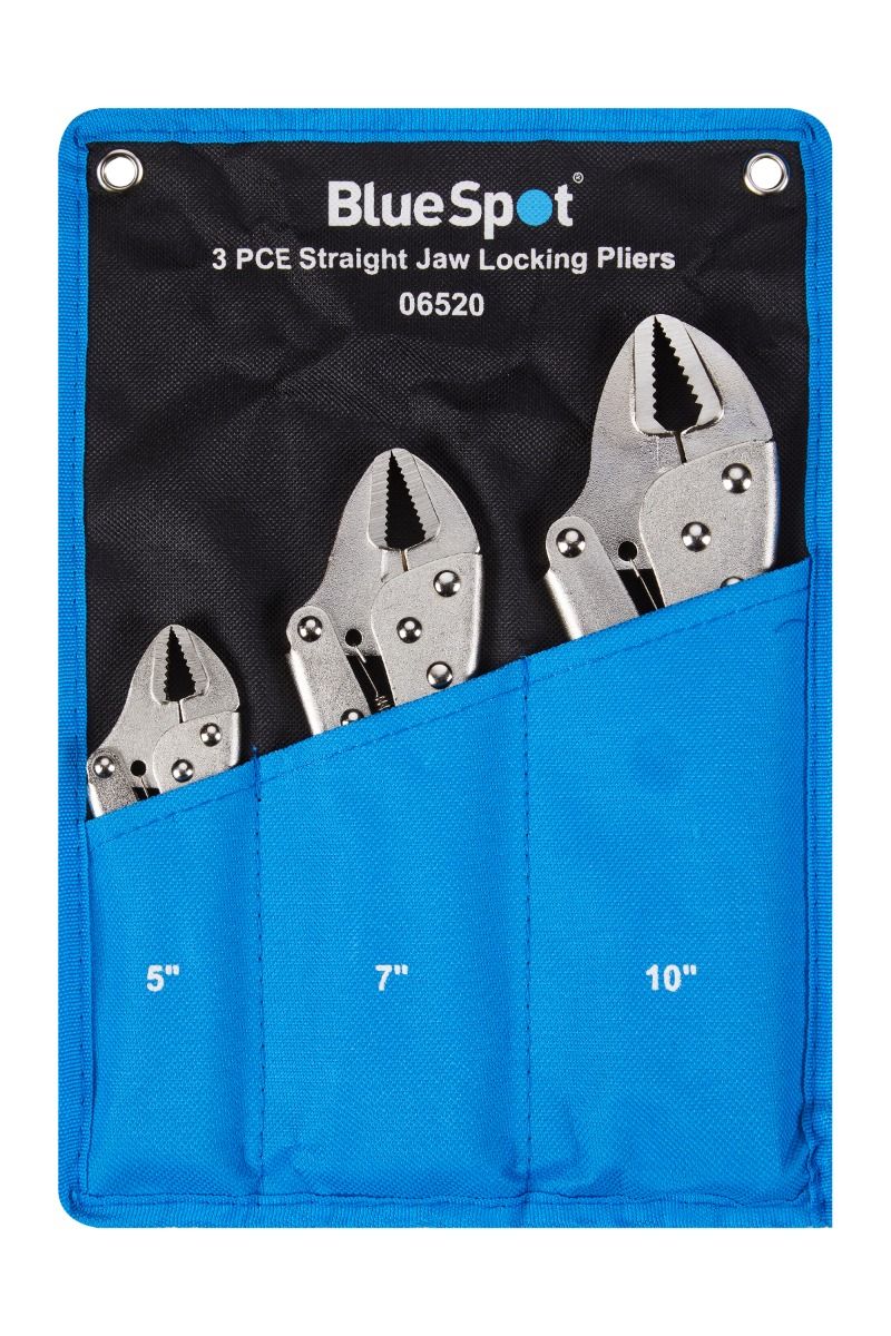 BlueSpot 3 Piece Straight Jaw Locking Pliers In Wallet (5" - 7" - 10") ( 06520 )