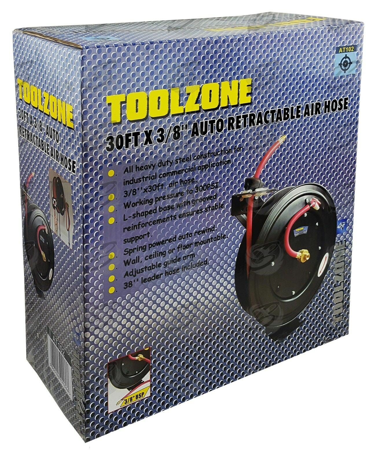 Toolzone Heavy Duty 3/8" x 30 Foot Auto Retractable Air Line Hose Compressor Air Hose Line AT102
