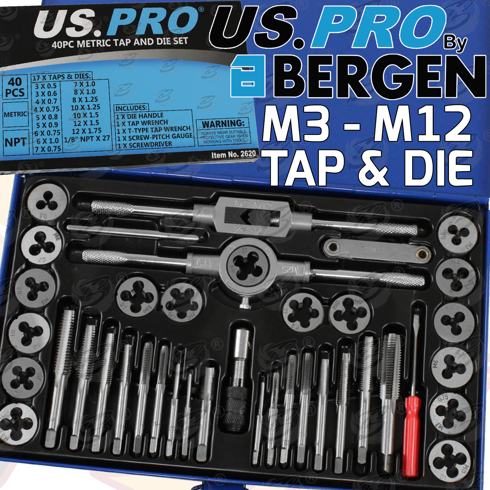 US Pro 40 Piece Metric Tap And Die Set 2620