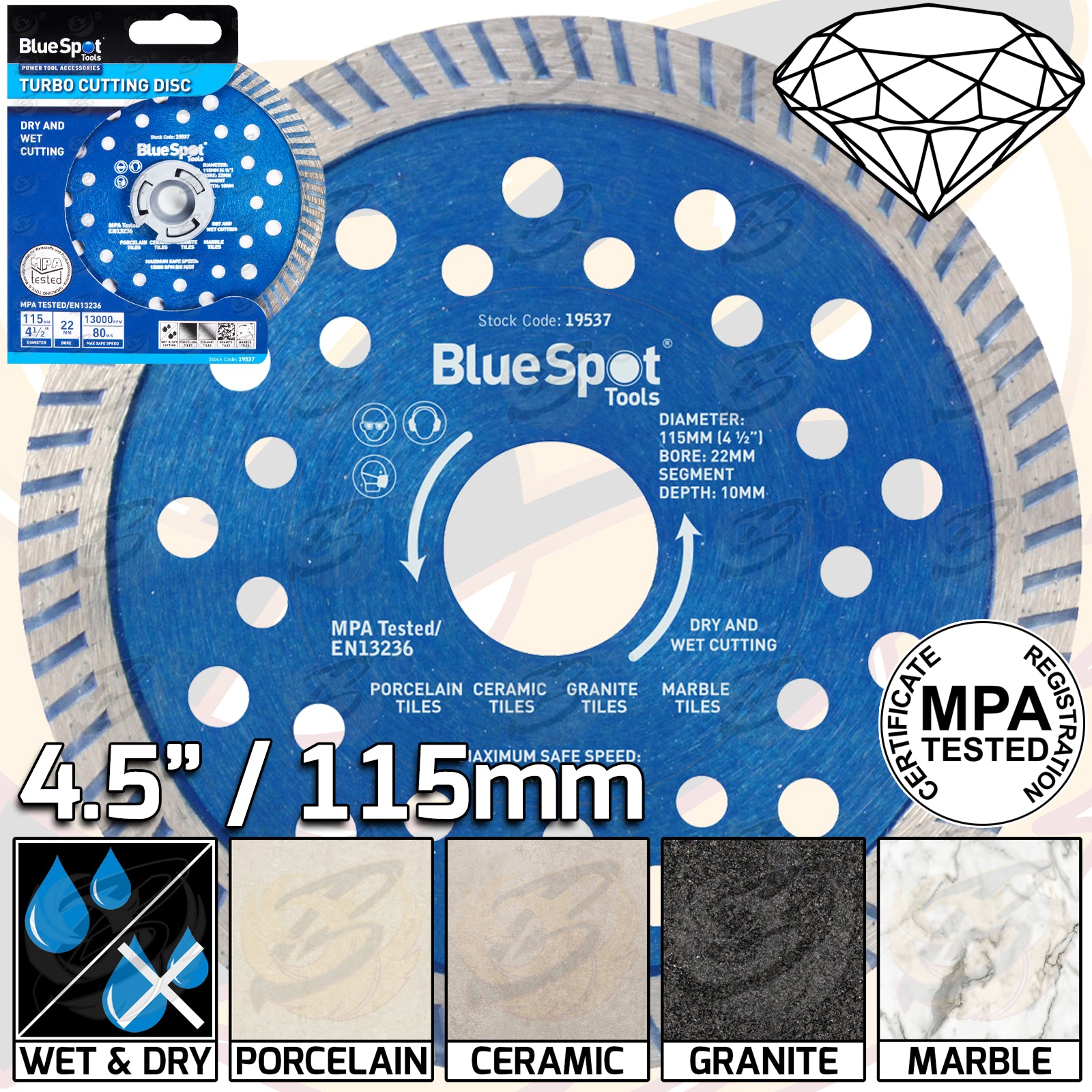 BLUESPOT 4.5" / 115MM TURBO DIAMOND CUTTING DISC