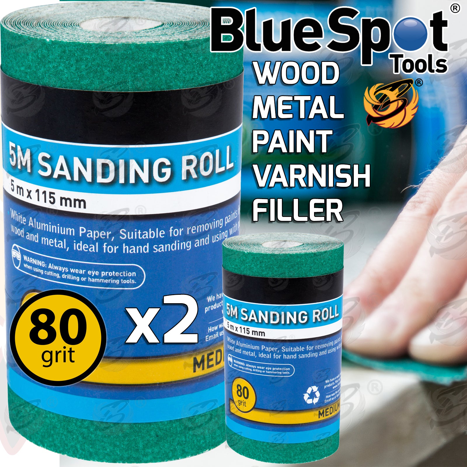 BLUESPOT 80 GRIT SANDING ROLL ( 5M x 115MM ) ( 2 ROLLS )