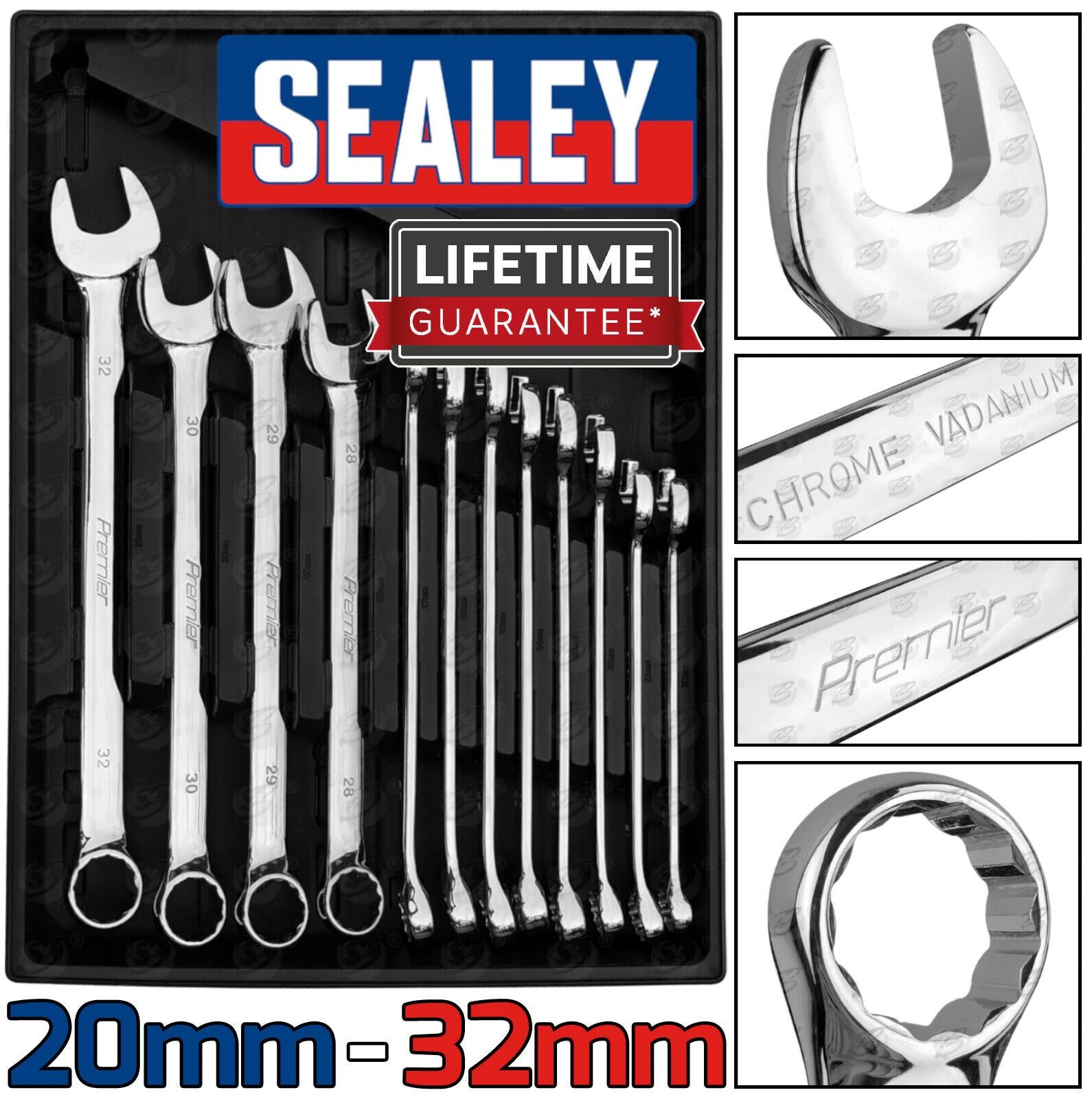 SEALEY 12PCS JUMBO COMBINATION SPANNER SET 20MM - 32MM