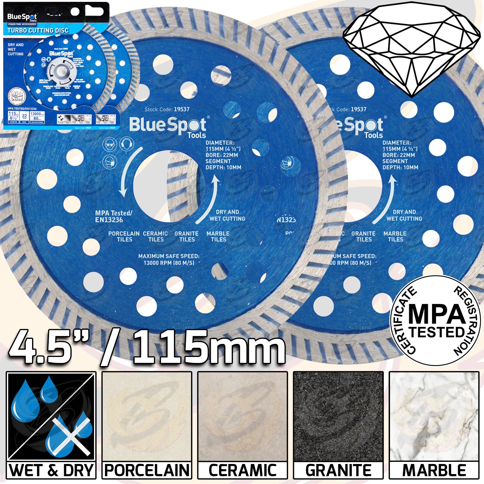 BLUESPOT 4.5" / 115MM TURBO DIAMOND CUTTING DISC ( X 2 )