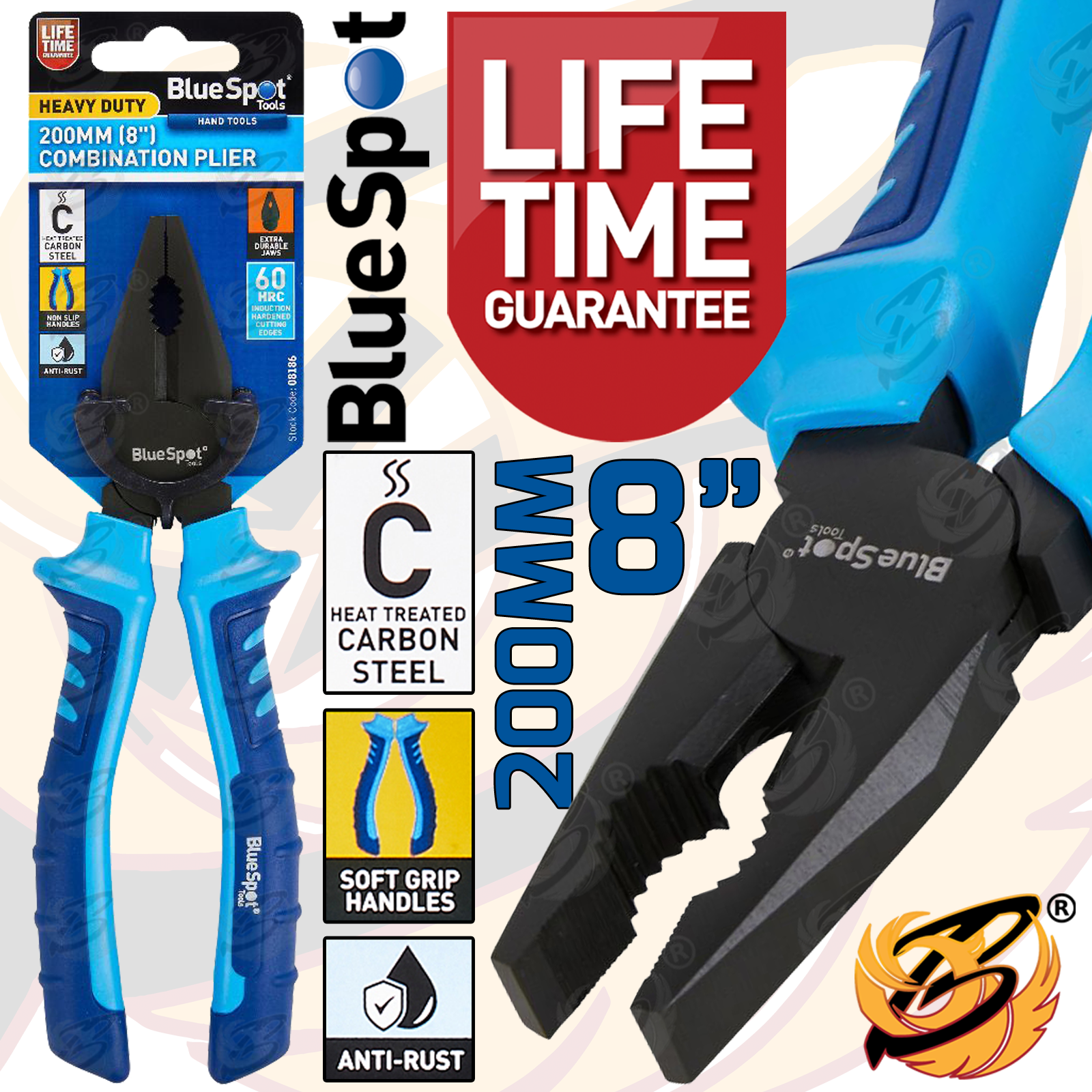 BlueSpot 200mm (8") Heavy Duty Combination Plier ( 08186 )