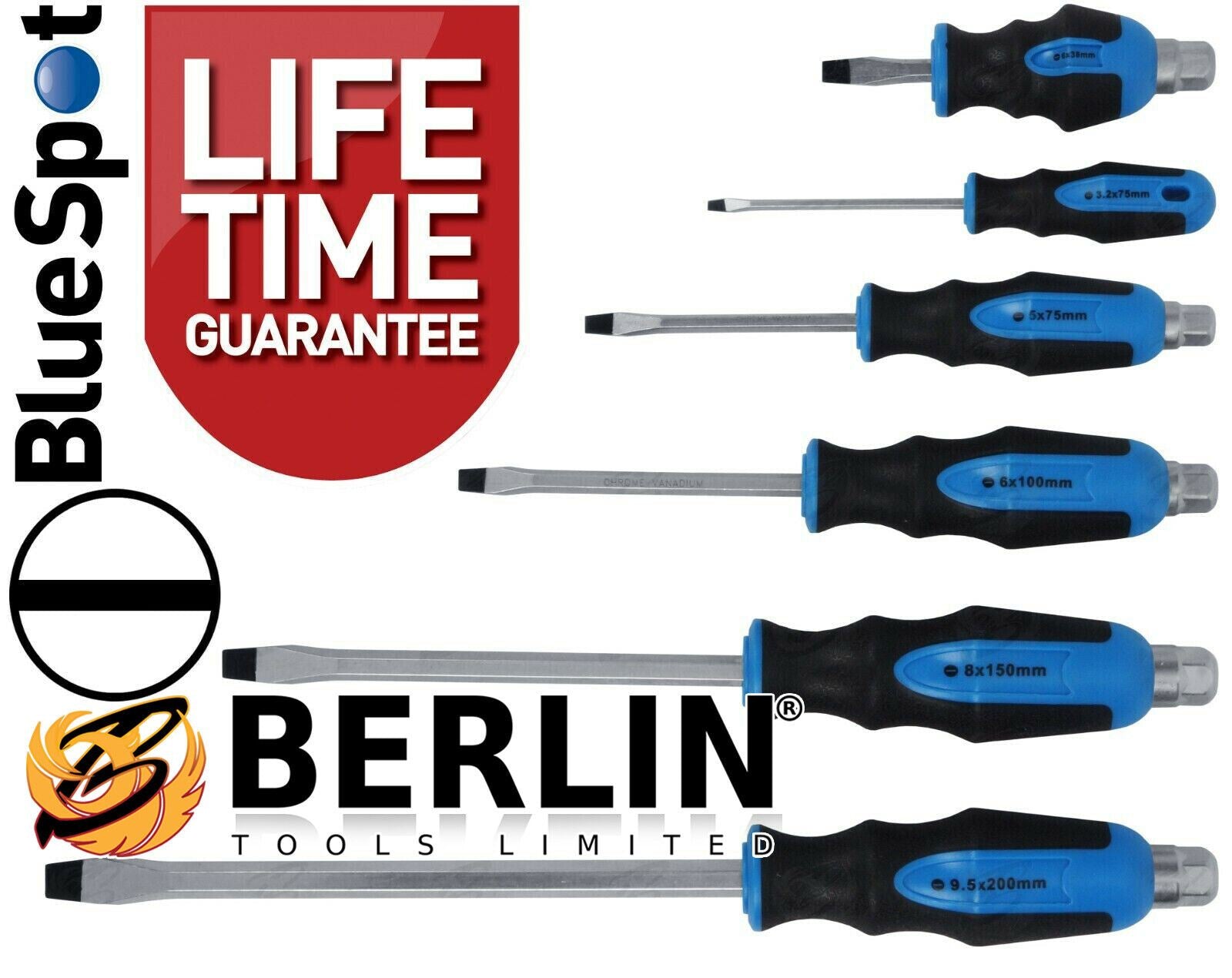 BlueSpot 12 Piece Magnetic Go Through Screwdriver Set ( Slotted - PHillips ) 12067