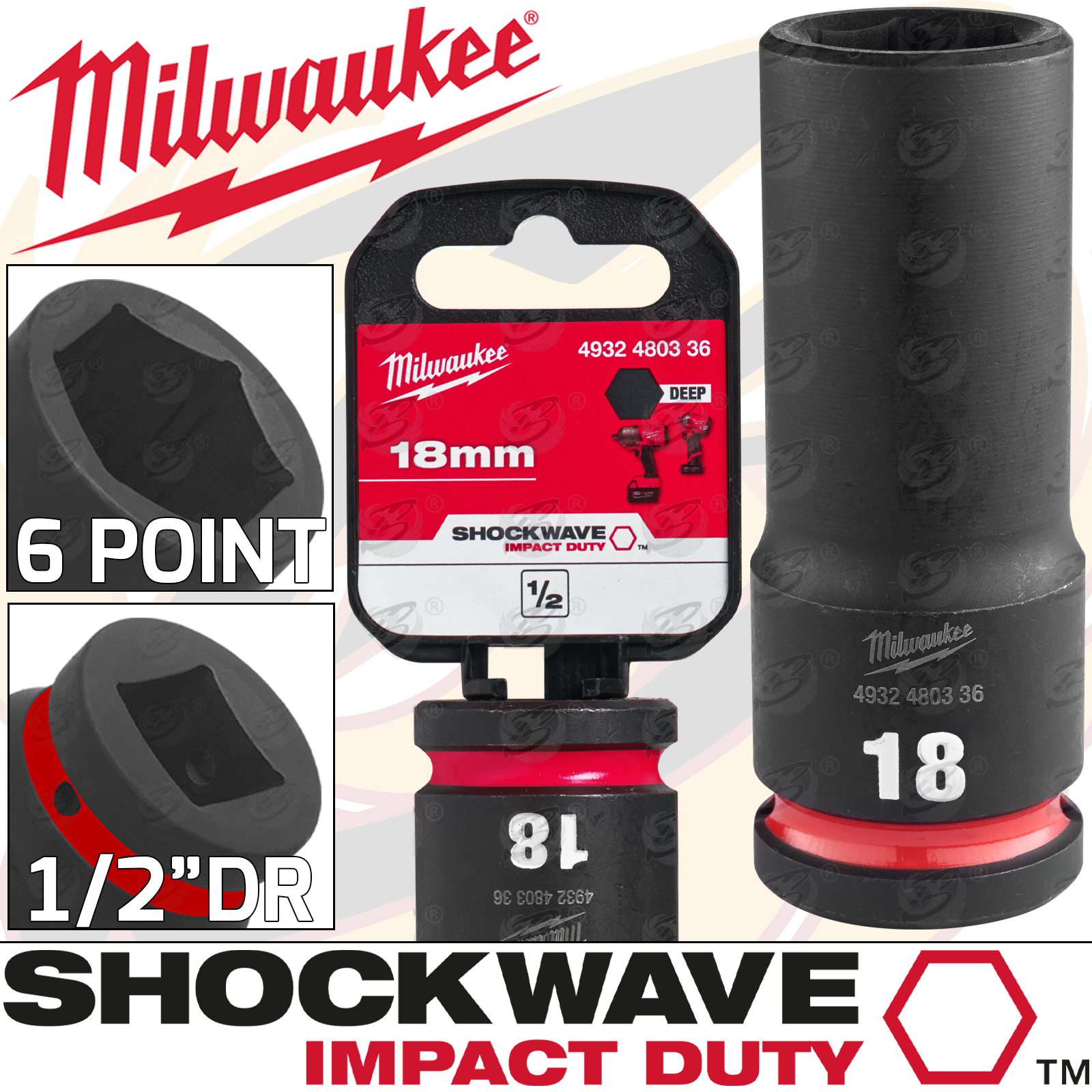Milwaukee 18mm 1/2" Drive 6 Point Deep Impact Socket ( Single ) ( 4932480336 )