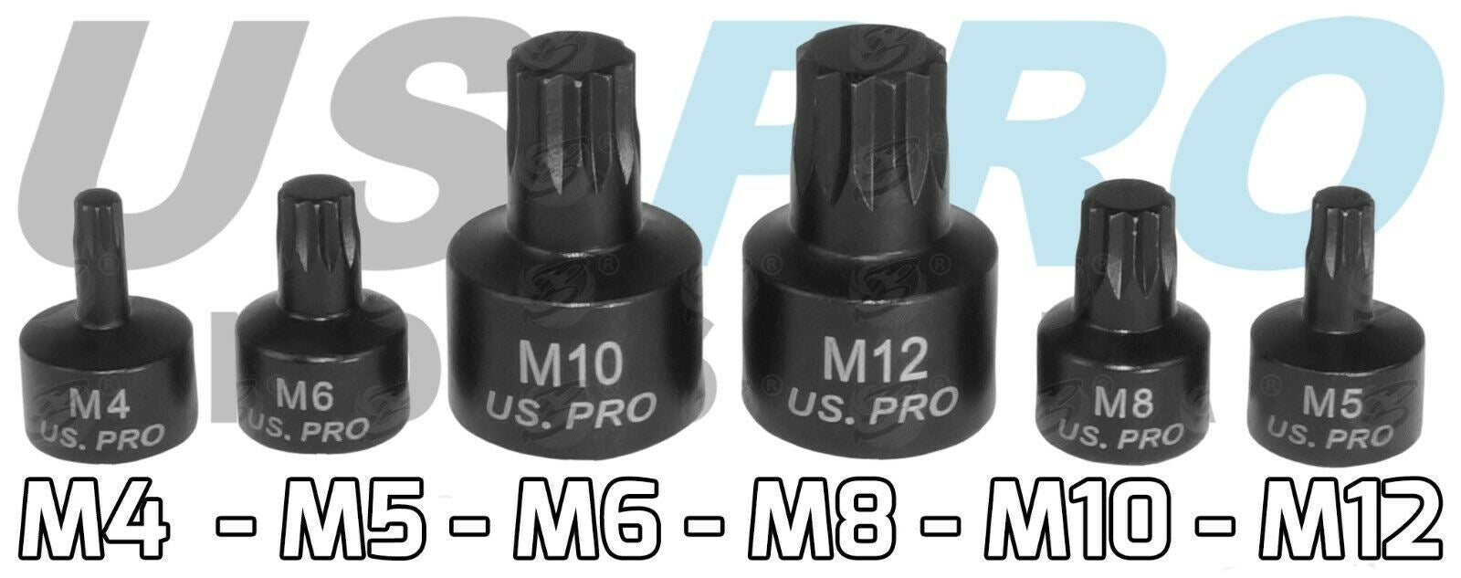 US PRO 9PCS 1/4" & 3/8" & 1/2" DRIVE STUBBY IMPACT SPLINE BIT SOCKETS M4 - M18