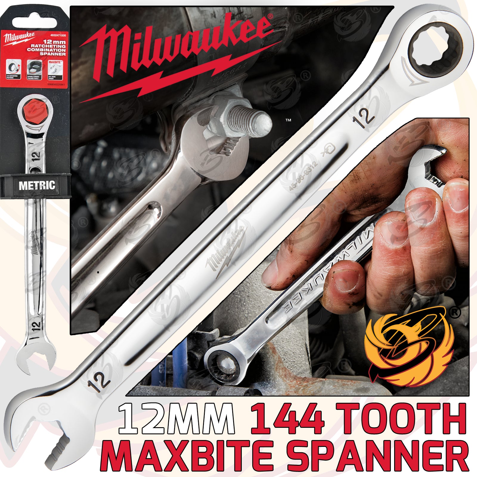 MILWAUKEE 12MM 144 TEETH MAXBITE RATCHET SPANNER