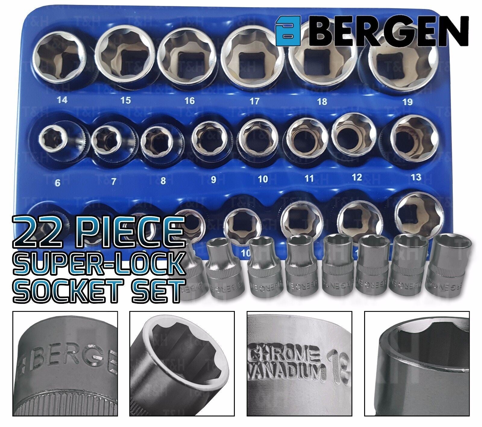 US Pro 22 Piece 1/4" & 3/8" Drive Super Lock Sockets 6mm - 19mm ( 1398 )