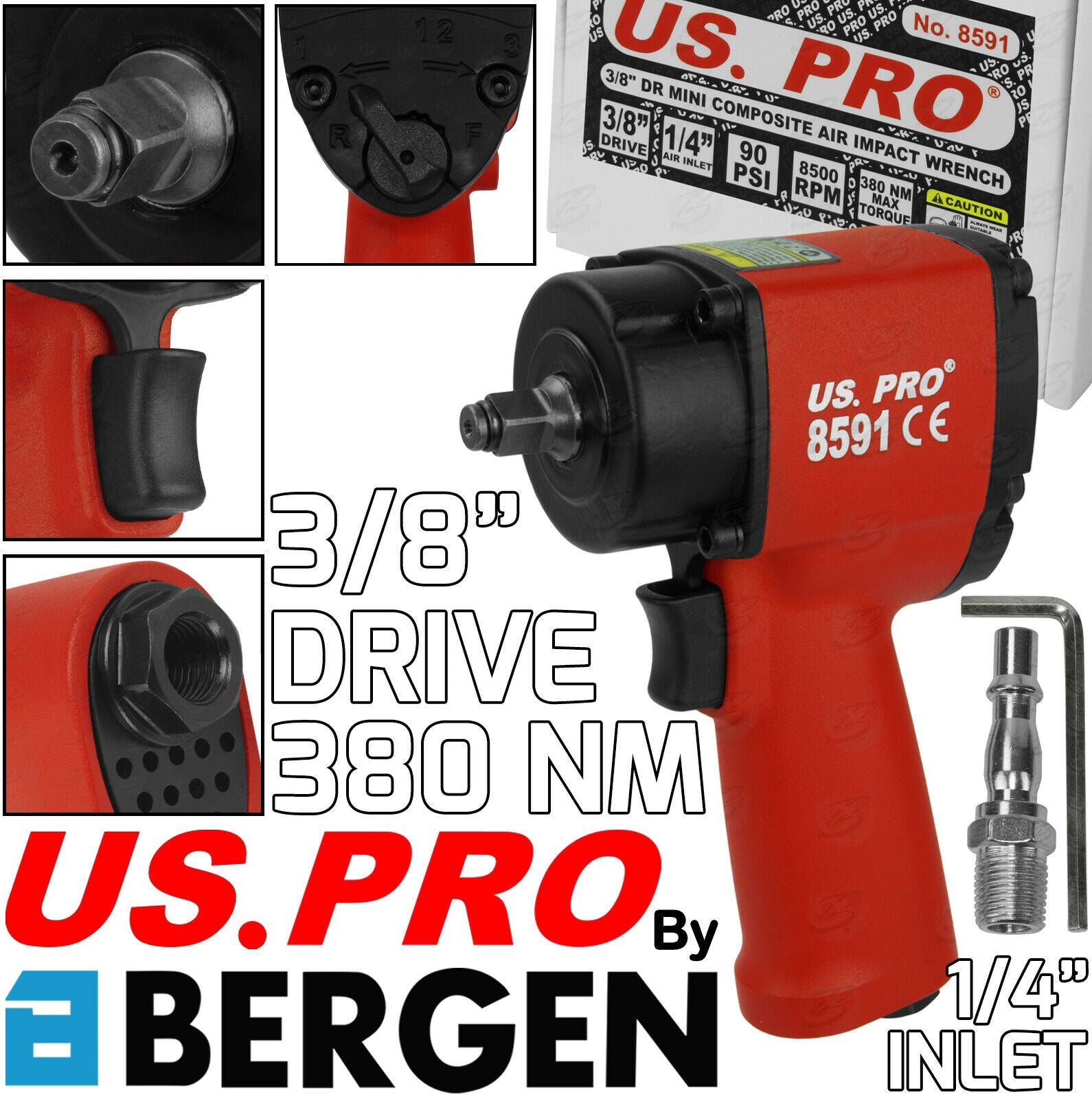 US PRO 3/8" DRIVE MINI COMPOSITE AIR IMPACT WRENCH 380Nm