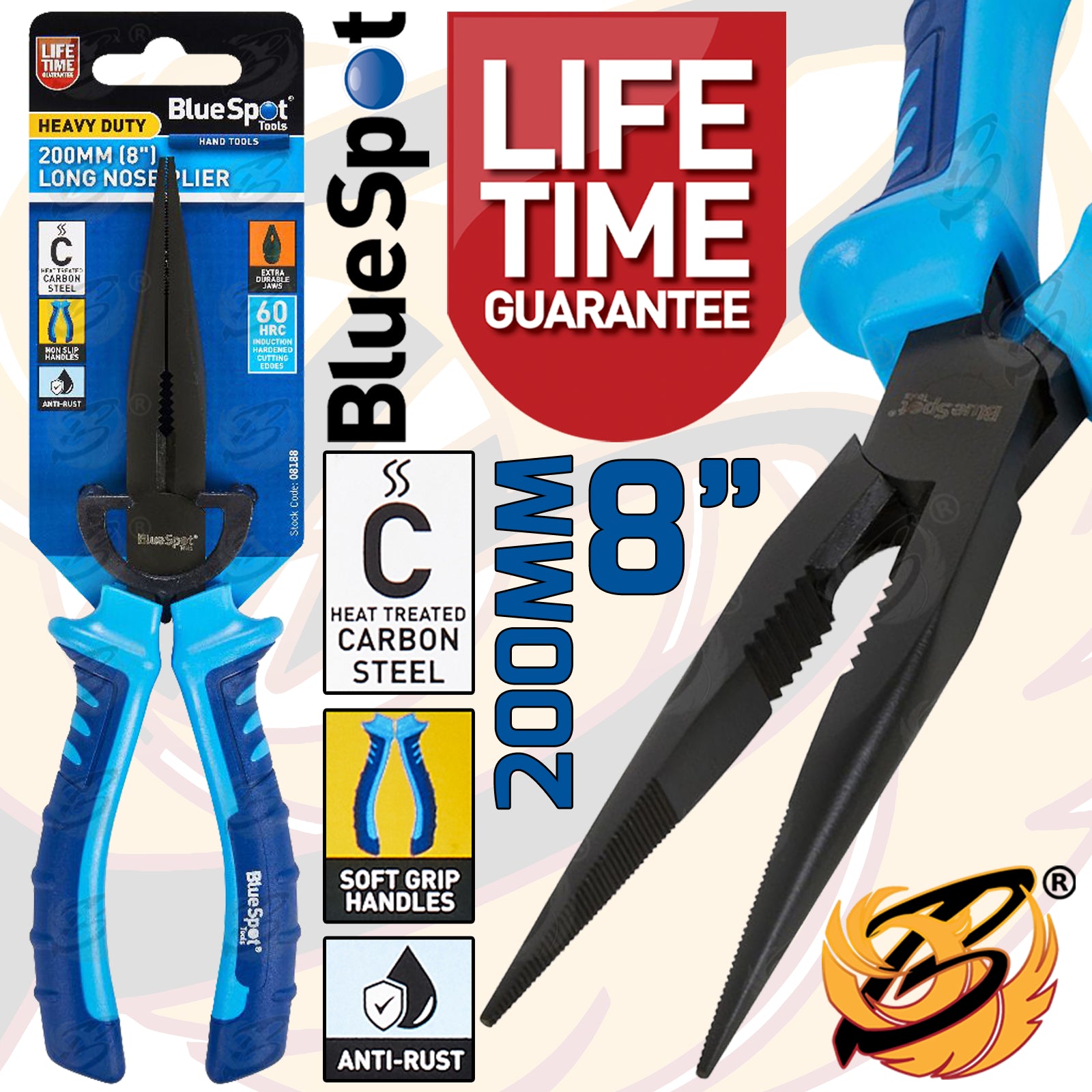BLUESPOT 200MM (8") HEAVY DUTY LONG NOSE PLIER