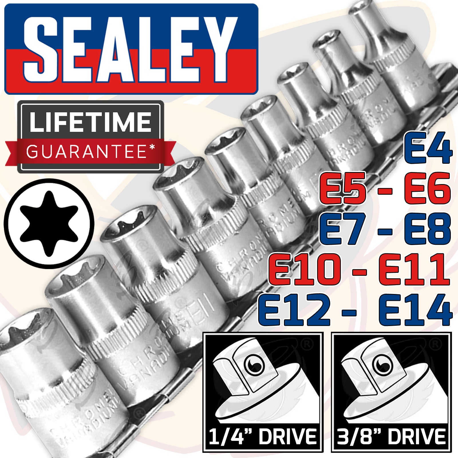SEALEY 9PCS 1/4" & 3/8" DRIVE E TORX SOCKETS E4 - E14