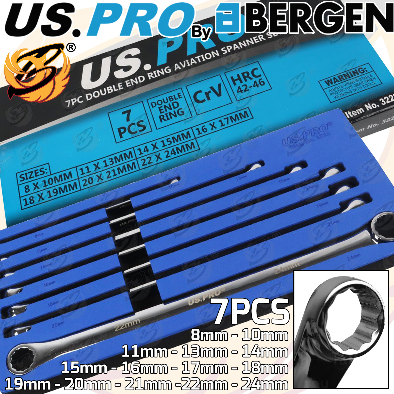 US Pro 7 Piece Extra Long Aviation Spanners 8mm - 24mm 3222