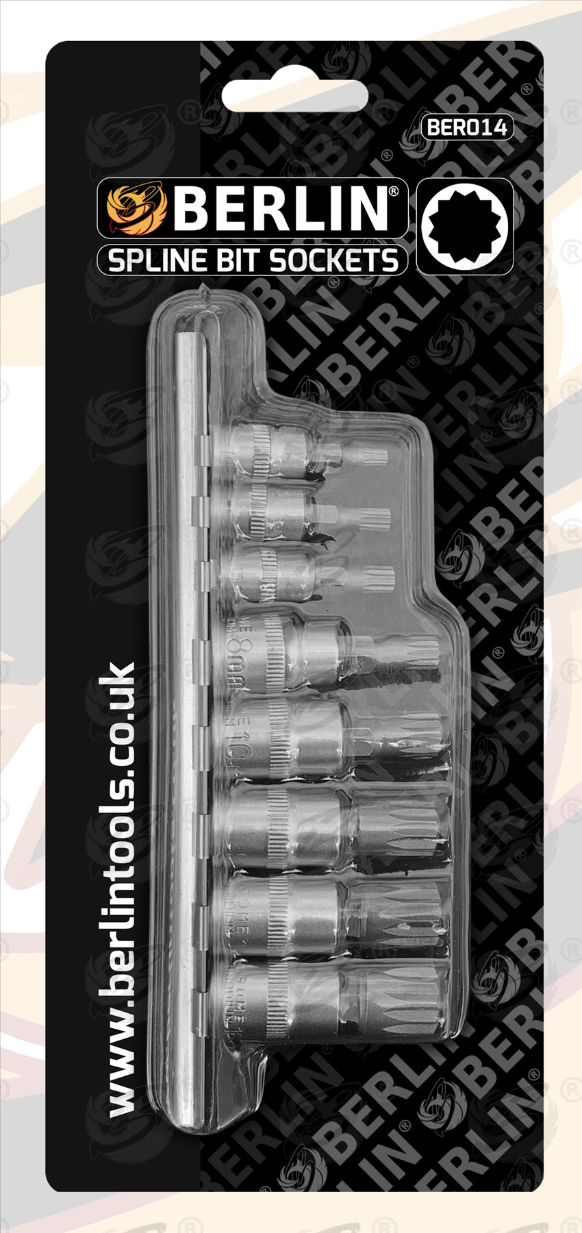BERLIN 8PCS 1/4" & 3/8" DRIVE SPLINE BIT SOCKETS M4 - M16
