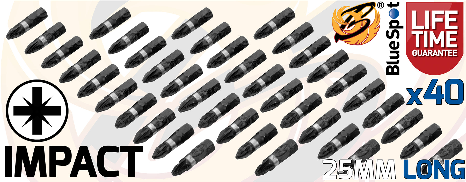 BLUESPOT 40PCS x PZ2 x 25mm IMPACT DRILL / DRIVER BITS