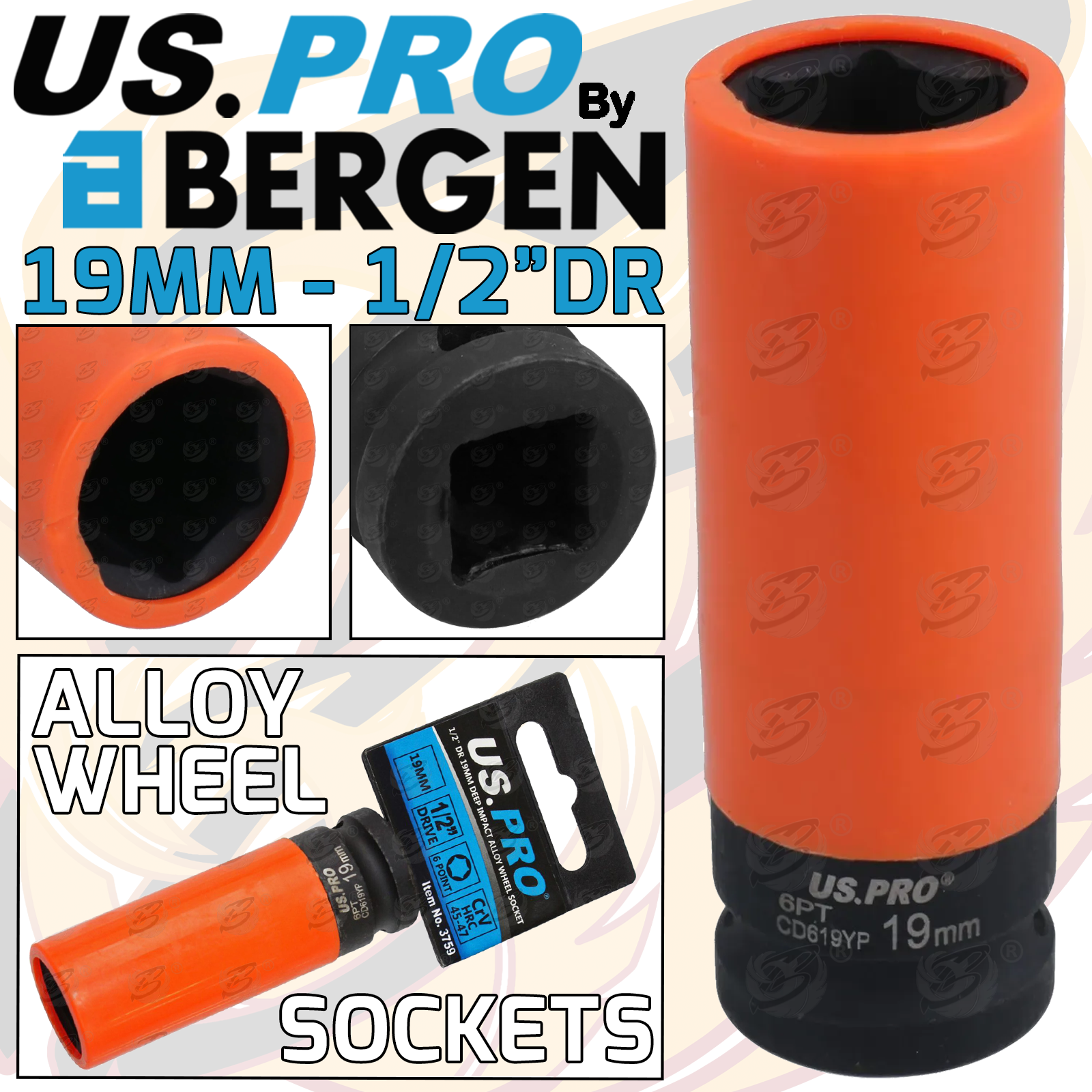 US Pro 19mm 1/2" Drive 6 Point Deep Impact Alloy Wheel Nut Socket ( 3759 )