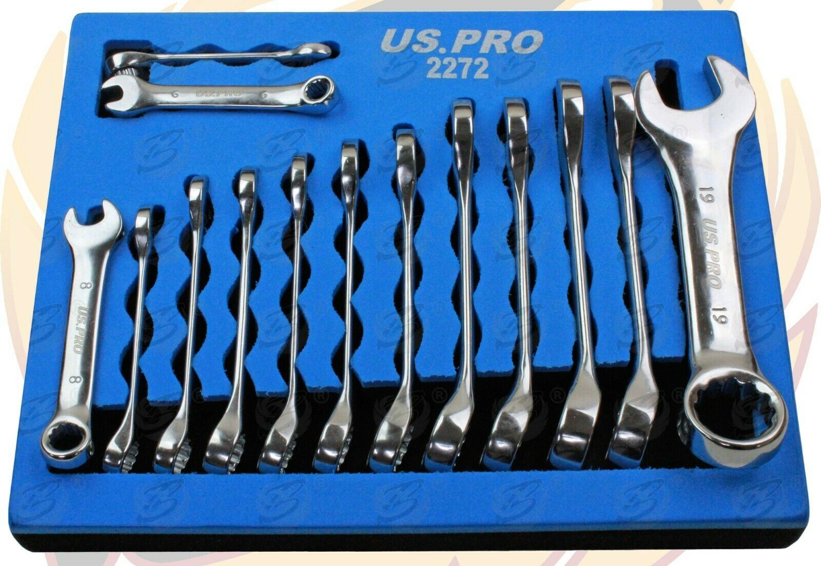US PRO 14PCS STUBBY COMBINATION SPANNERS 6MM - 19MM