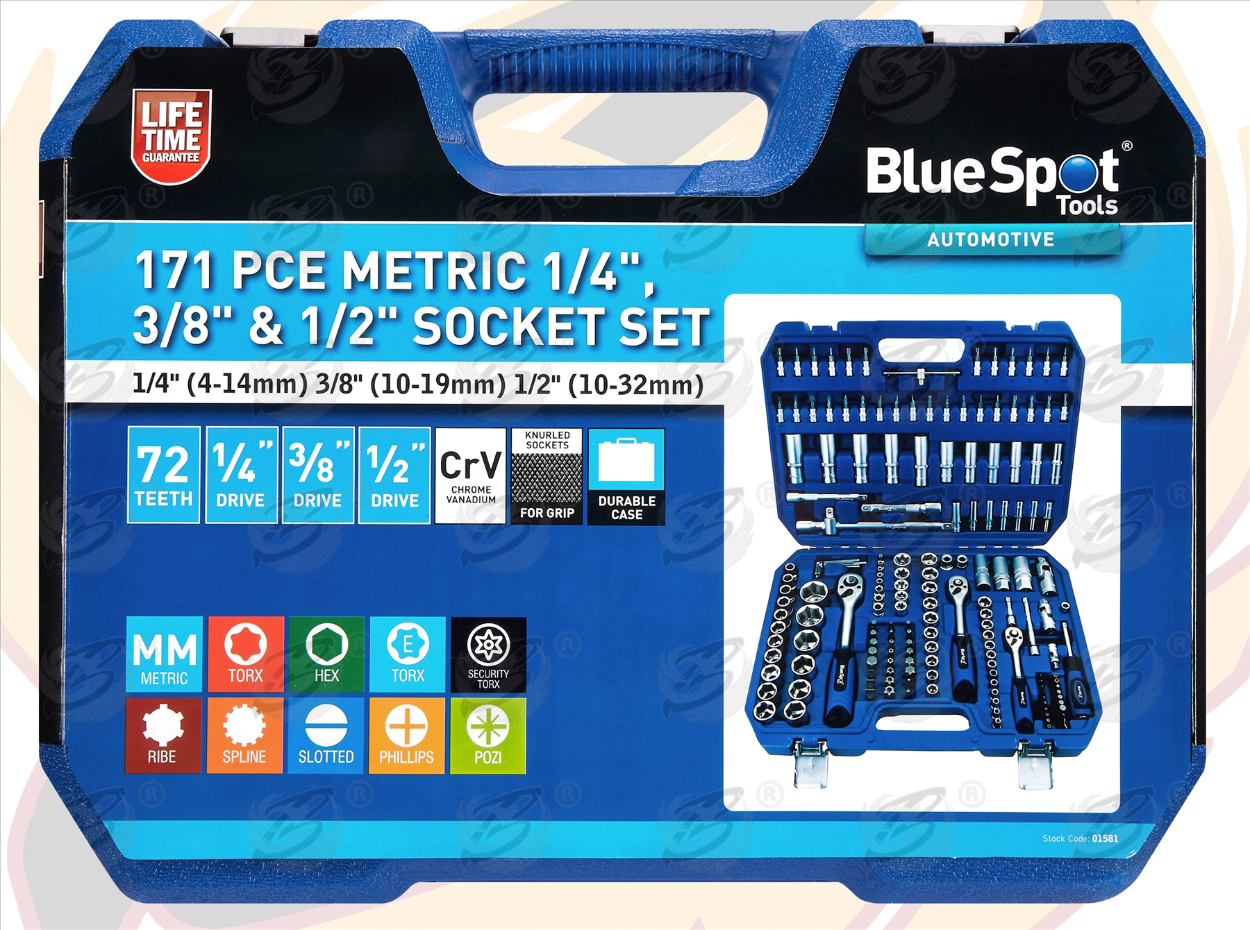 BLUESPOT 171PCS 1/4" & 3/8" & 1/2" DRIVE 6 POINT SOCKET SET