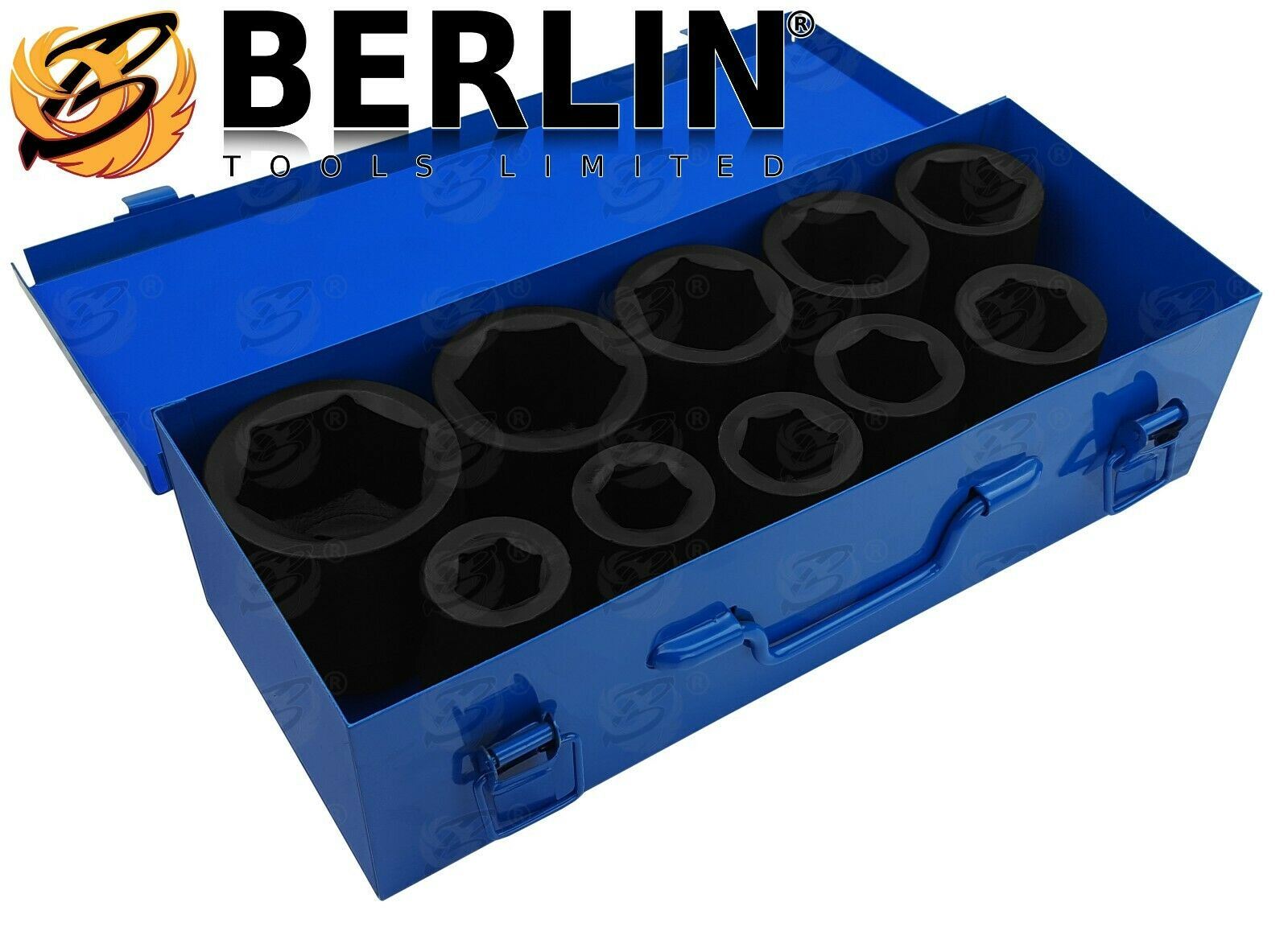 BERLIN 10PCS 1" DRIVE 6 POINT DEEP IMPACT SOCKETS 22MM - 50MM
