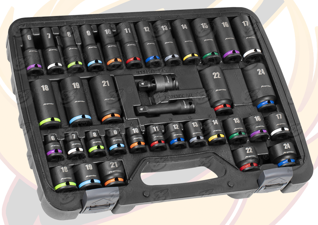 Sealey 36 Piece 3/8" Drive 6 Point Deep & Shallow Impact Sockets 6mm - 24mm ( AK5633M )