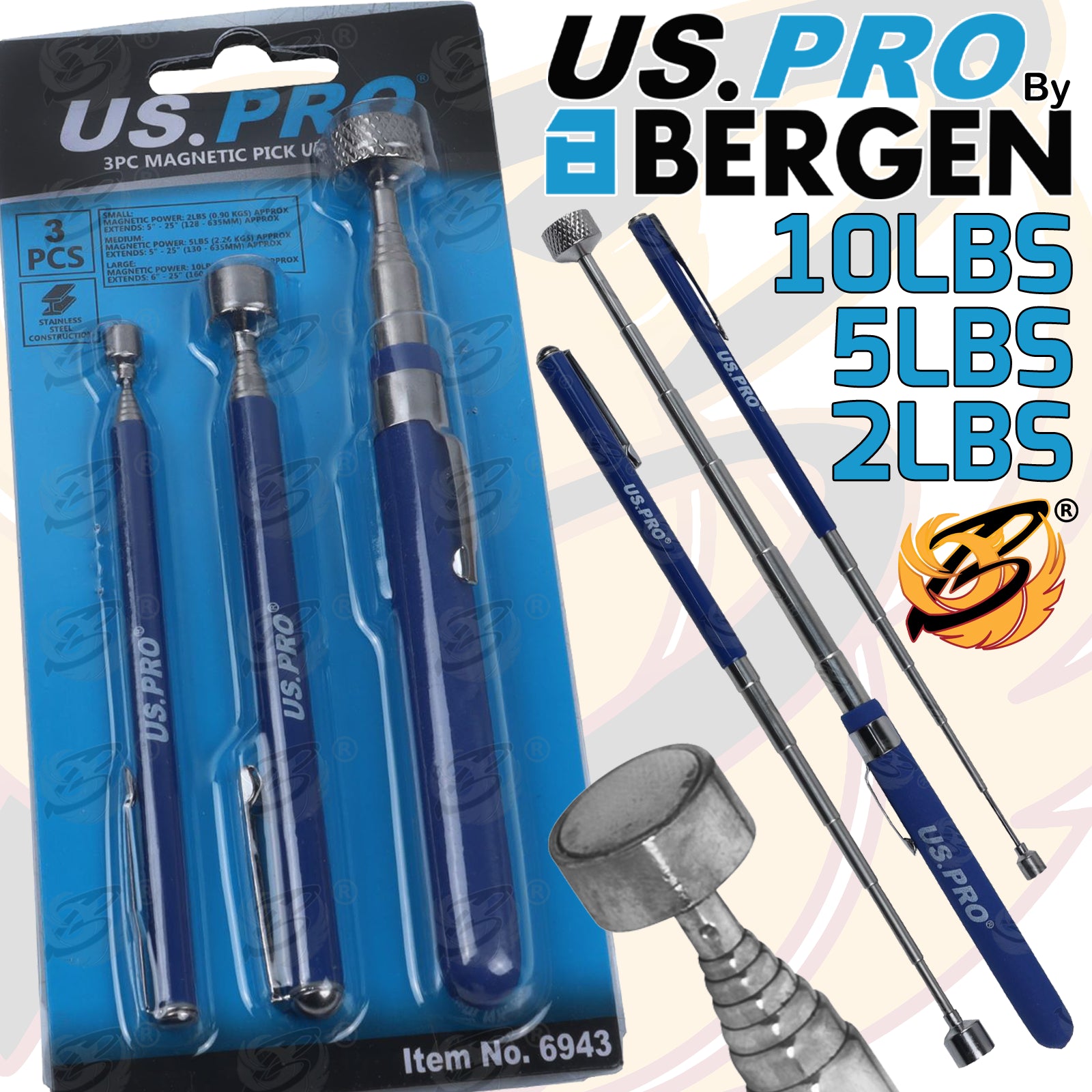 US PRO 3PC MAGNETIC PICK UP TOOL