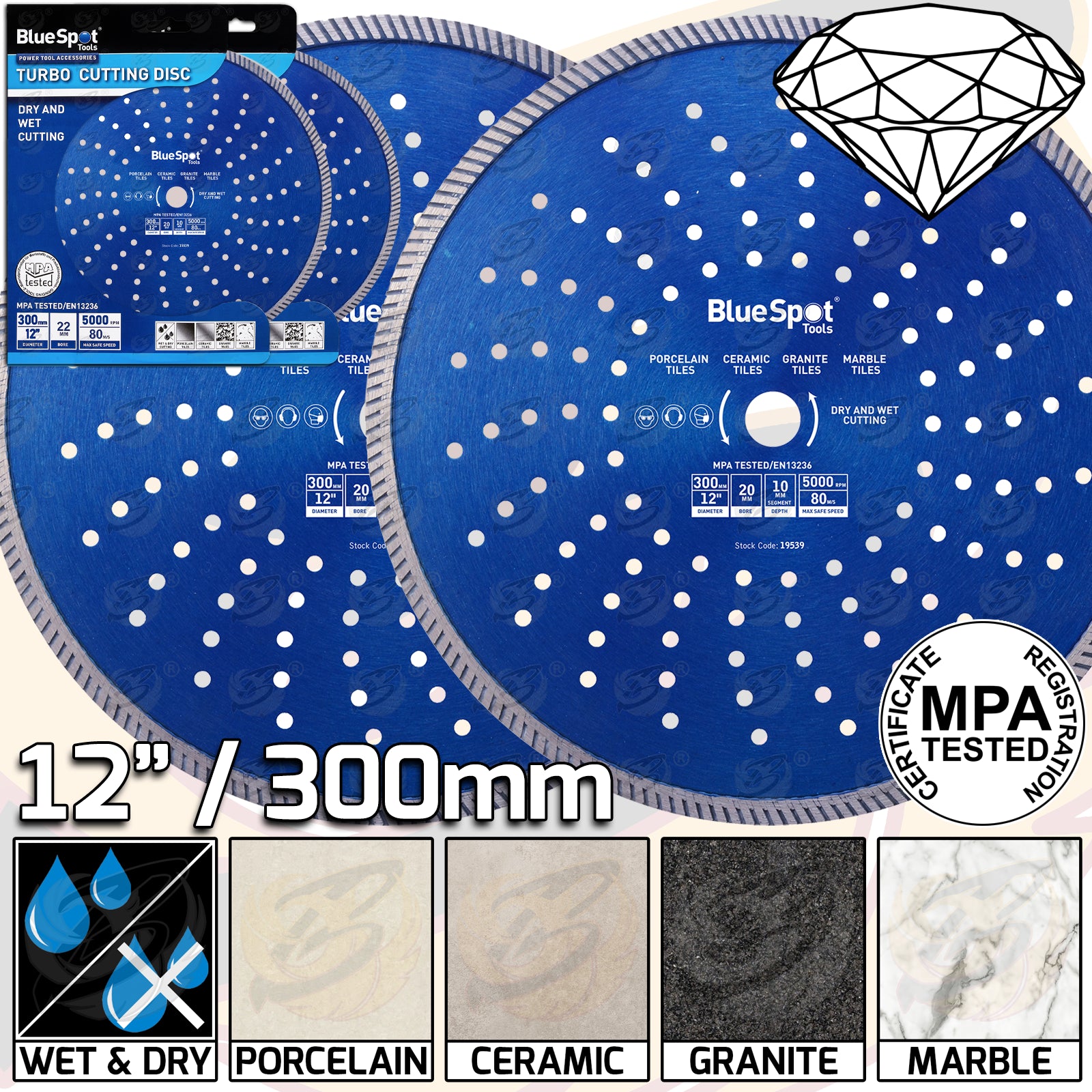BLUESPOT 12" / 300MM TURBO DIAMOND CUTTING DISC ( X 2 )