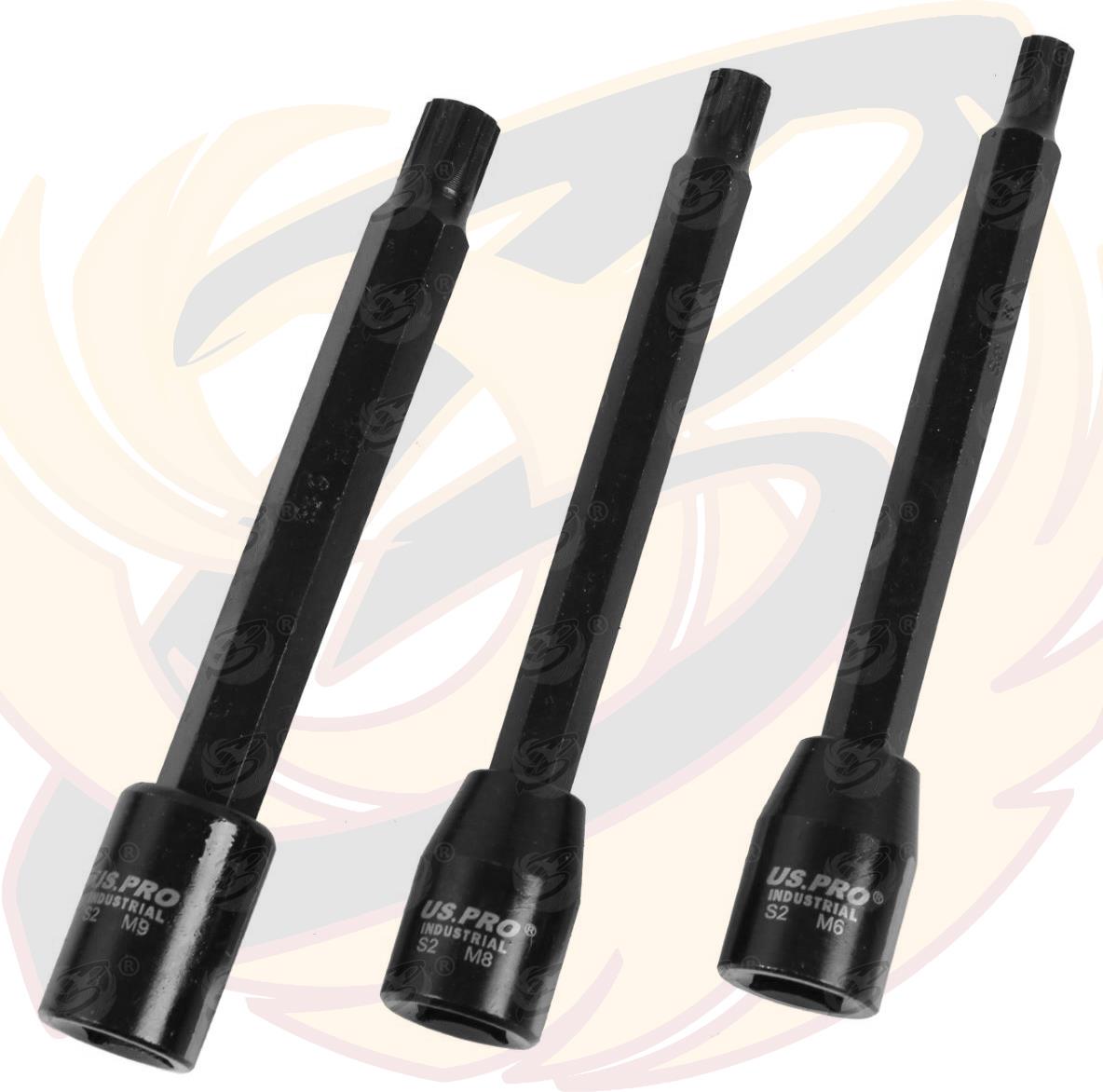 US Pro Industrial 7 Piece 3/8" Drive Extra Long Impact Spline Bit Sockets M5 - M14 3684