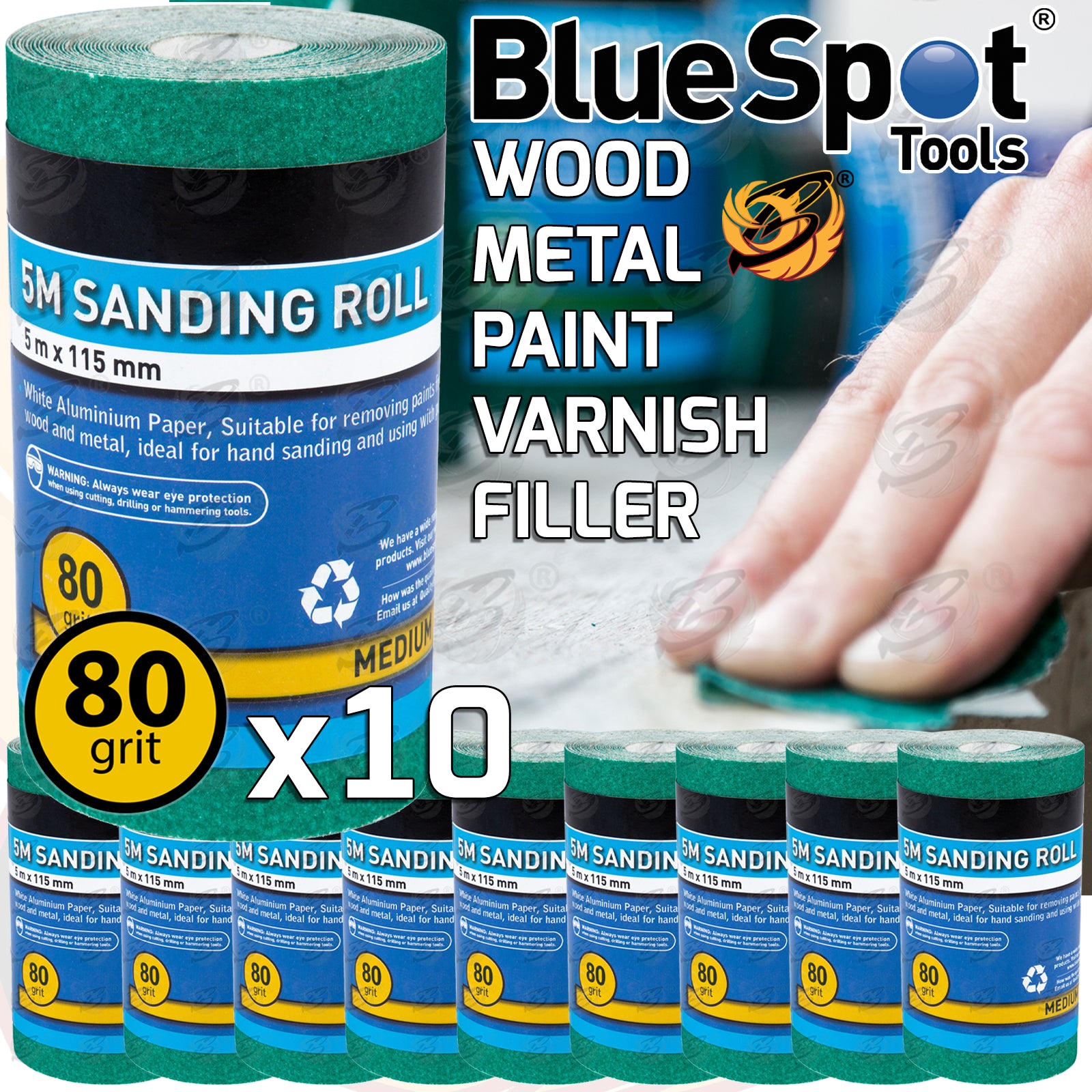 BLUESPOT 80 GRIT SANDING ROLL ( 5M x 115MM ) ( 10 ROLLS )