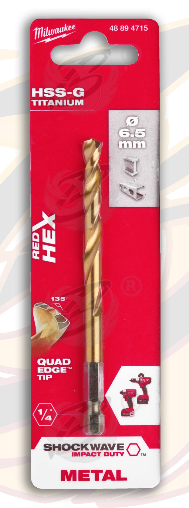 MILWAUKEE 6.5MM HSS TITANIUM METAL RED HEX DRILL BIT