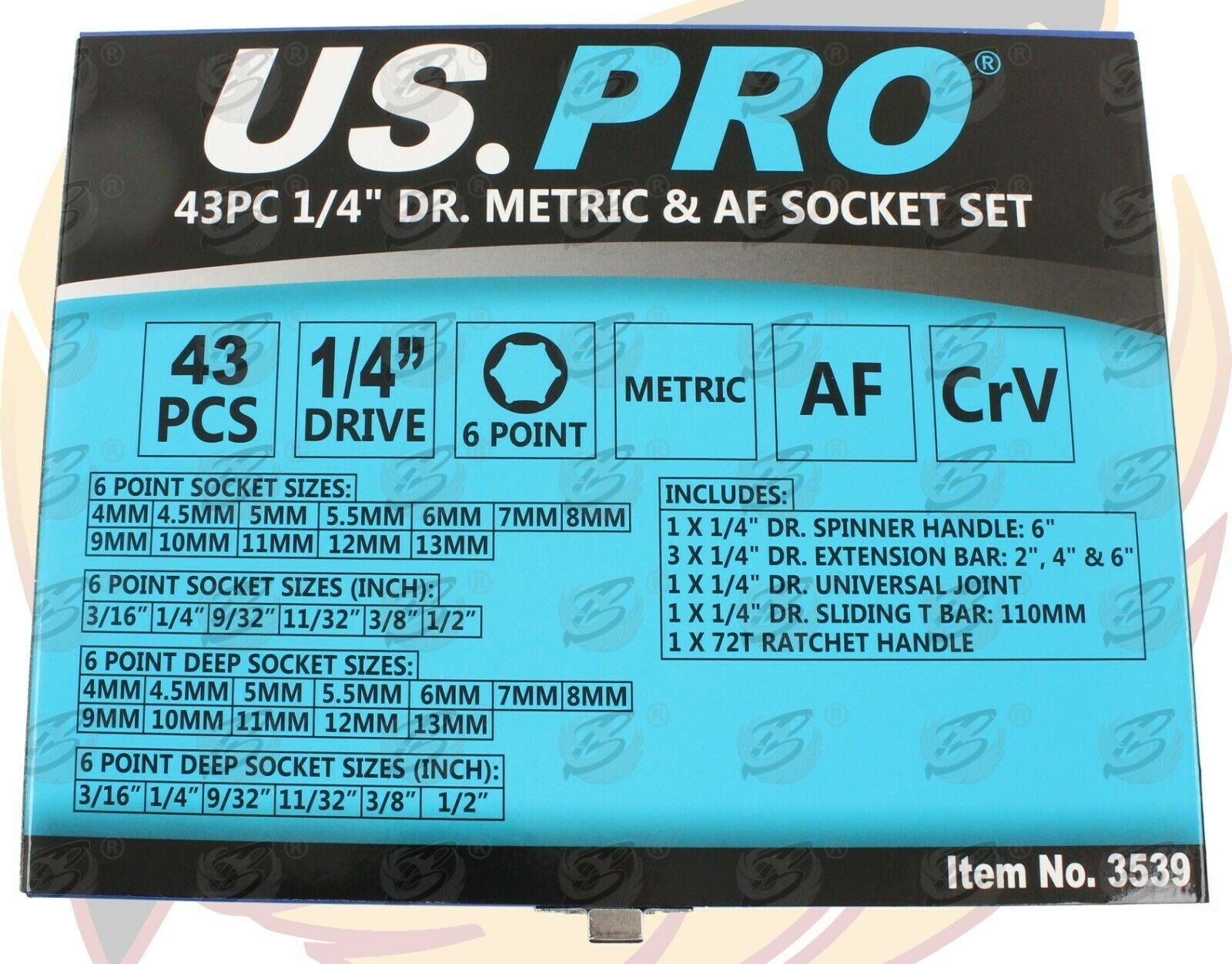 US PRO 42PC 1/4" DRIVE METRIC & AF SOCKET SET