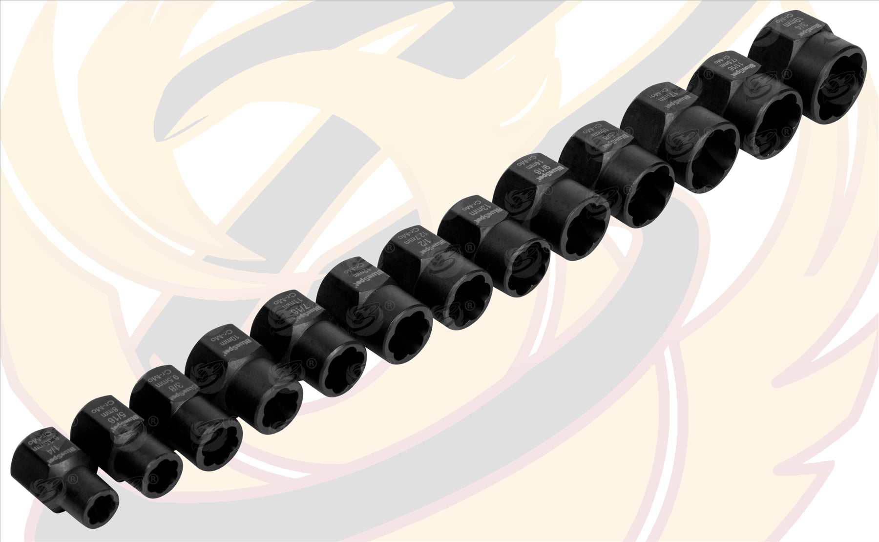 BLUESPOT 13PCS 3/8" DRIVE IMPACT TWIST SOCKETS 8MM - 19MM