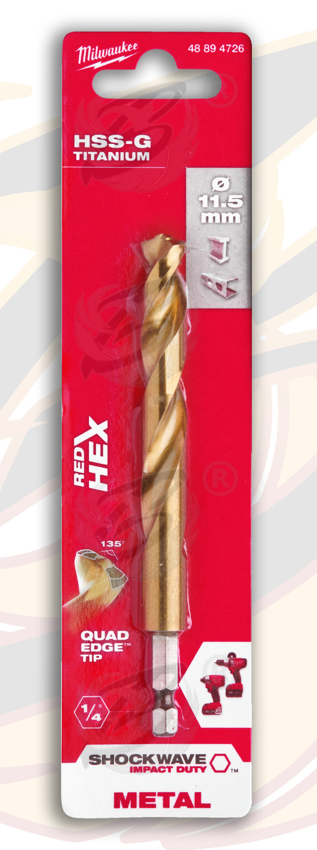 MILWAUKEE 11.5MM HSS TITANIUM METAL RED HEX DRILL BIT