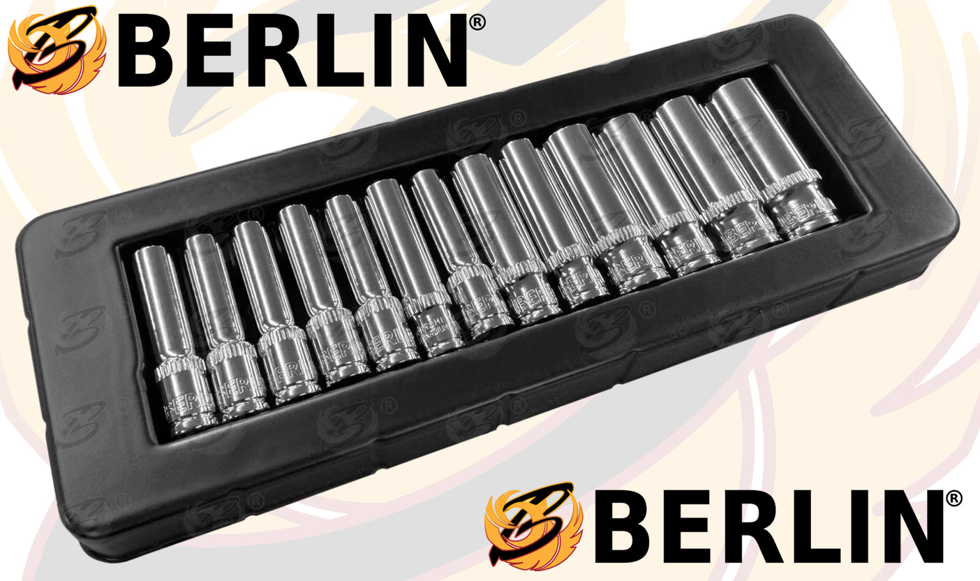 BERLIN 13PCS 1/4" DRIVE 6 POINT DEEP SOCKETS 4MM - 14MM