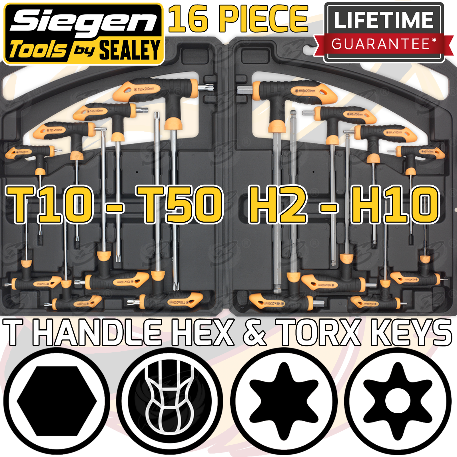 Siegen 16 Piece T - Handle Hex & Torx Key Set H2 - H10 & T10 - T50 S0916