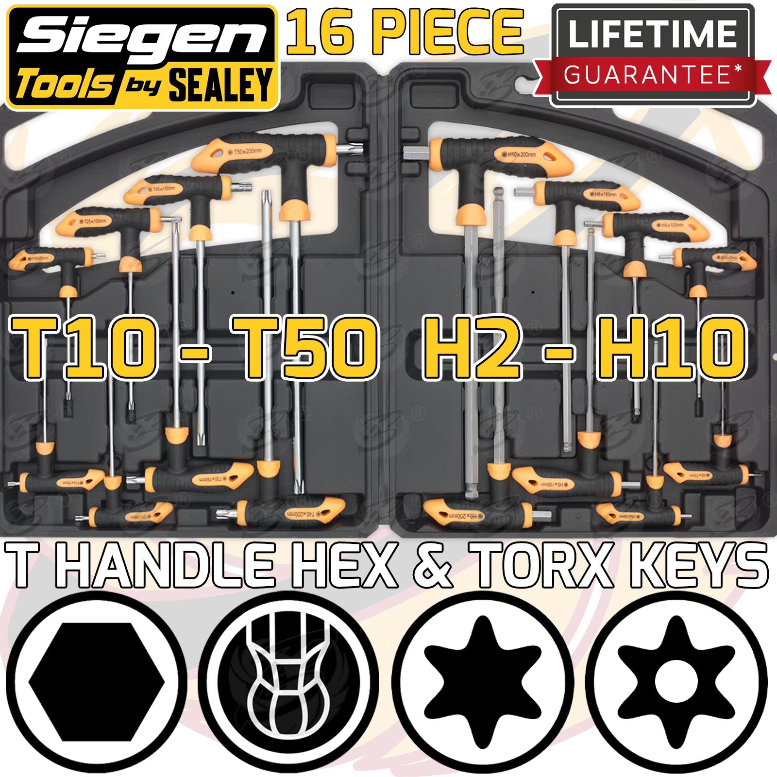 SIEGEN 16PCS T - HANDLE HEX & TORX KEY SET H2 - H10 & T10 - T50