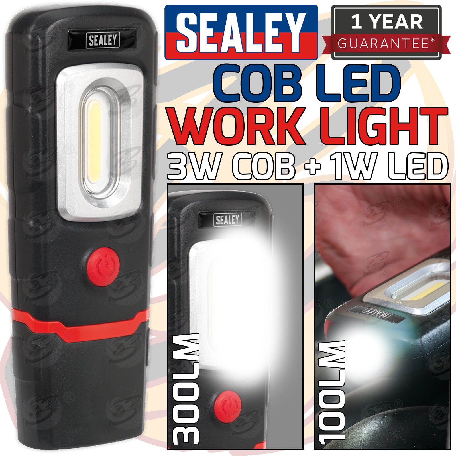 SEALEY RECHARGEABLE COB LED LI - ION WORK LIGHT ( BLACK )