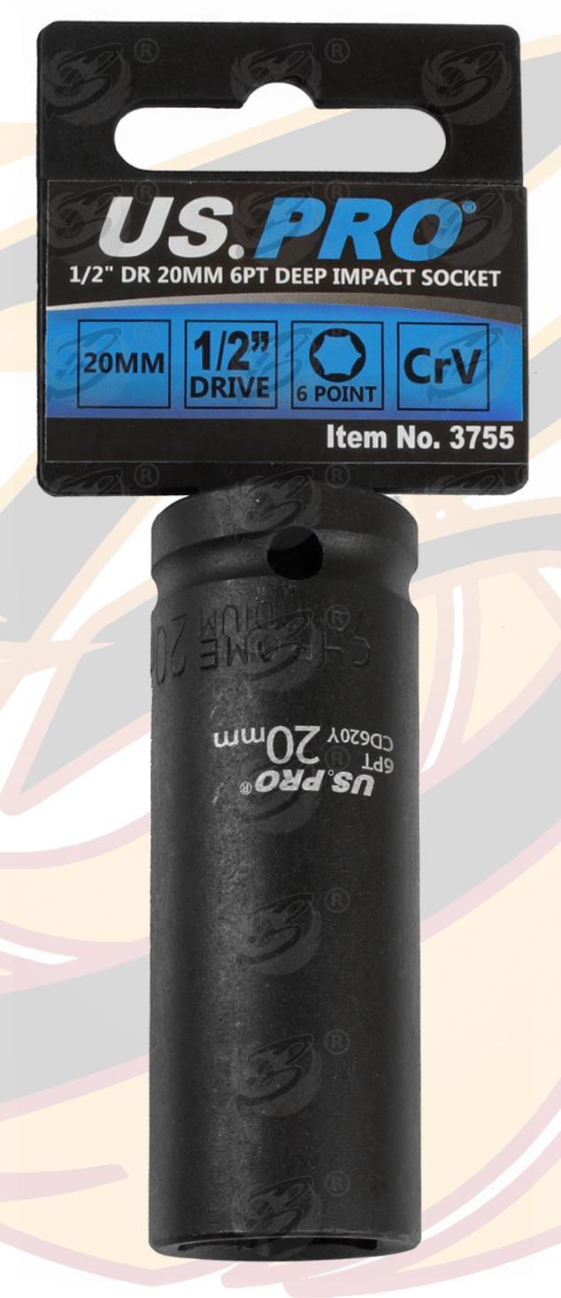 US PRO 20MM 1/2" DRIVE 6 POINT DEEP IMPACT SOCKET ( SINGLE )