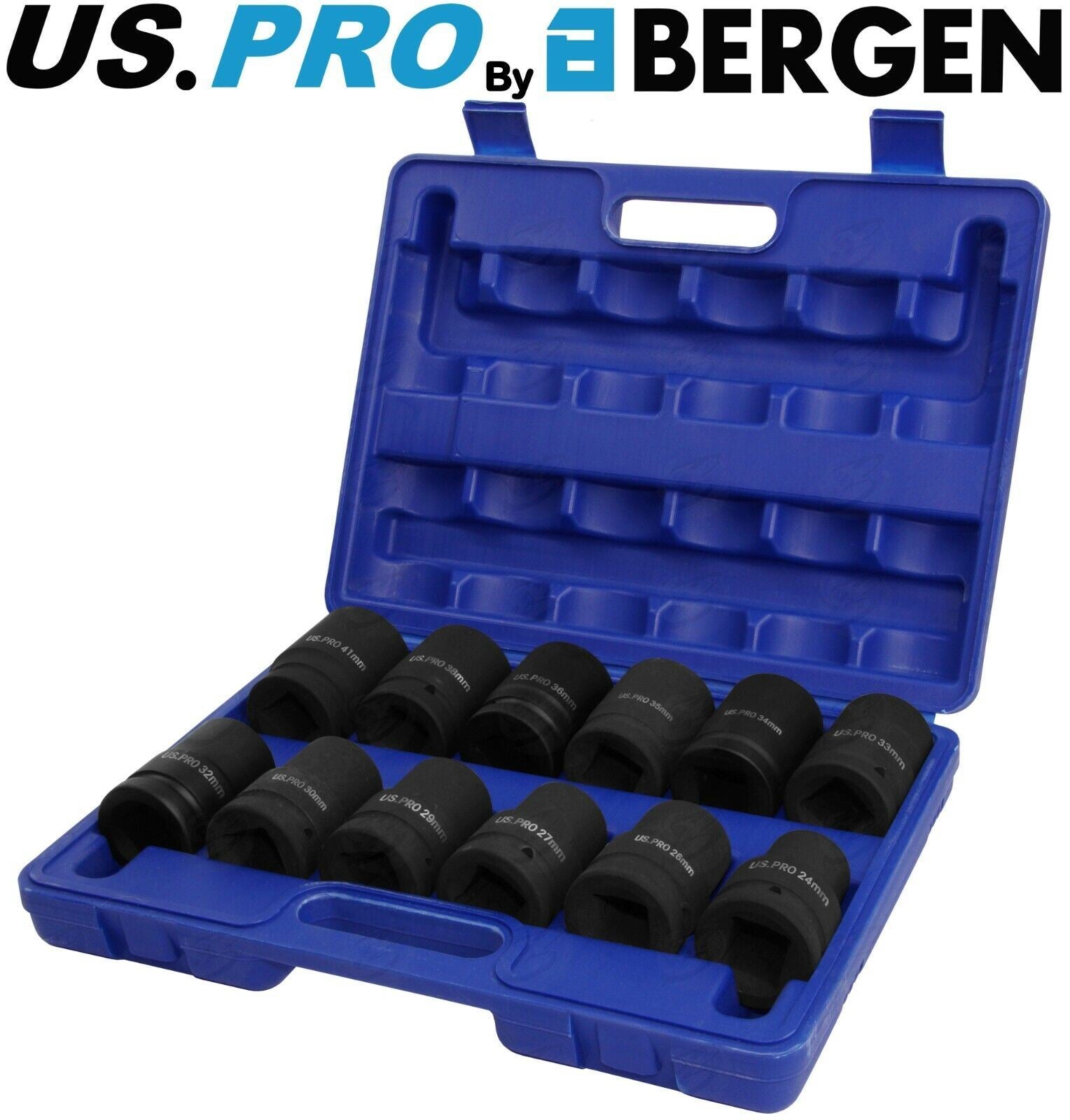US PRO 12PCS 1" DRIVE 6 POINT DEEP IMPACT SOCKETS 24MM - 41MM