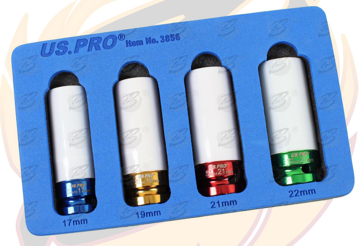 US PRO 4PCS 1/2" DRIVE 6 POINT ALLOY WHEEL NUT SOCKETS 17MM - 22MM