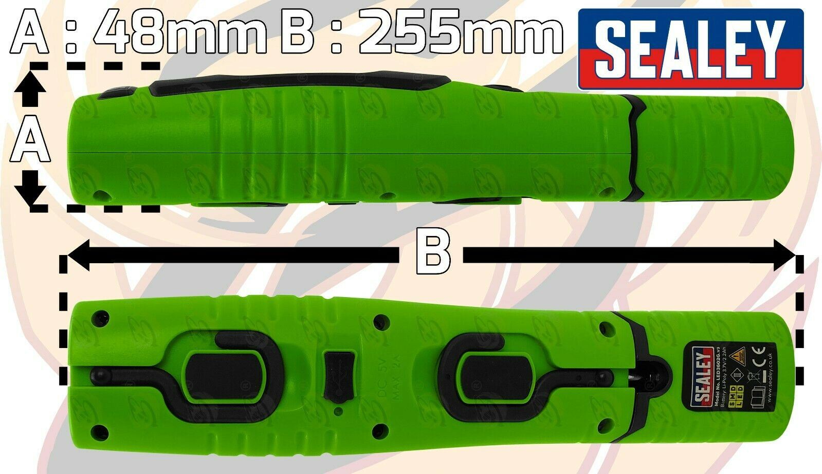 SEALEY RECHARGEABLE SMD LED LI - ION WORK LIGHT ( GREEN )