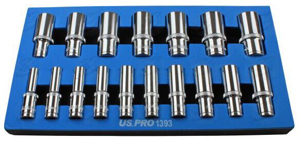 US Pro 17 Piece 3/8" Drive 12 Point Deep Sockets 8mm - 24mm 1393