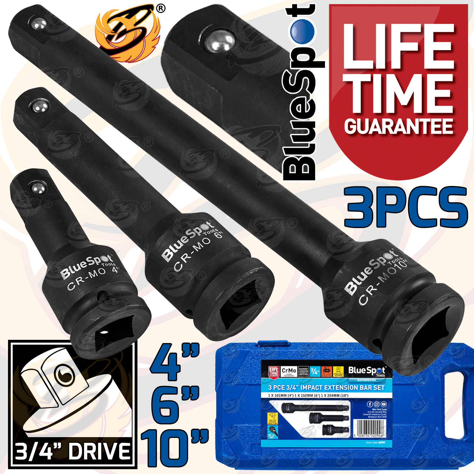 BlueSpot 3 Piece 3/4" Drive Impact Extension Bar Set 4-6-10" ( 02094 )