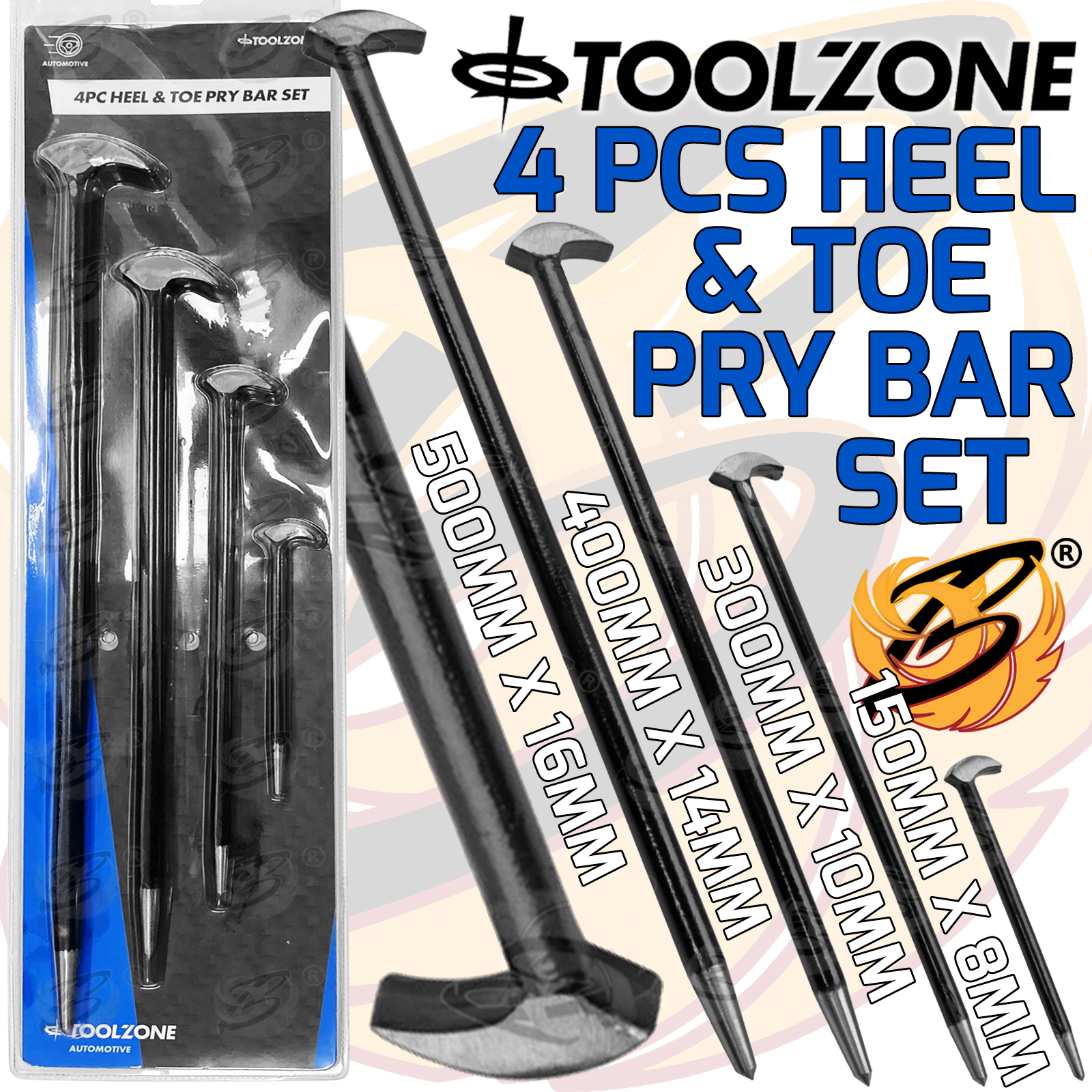Toolzone 4 Piece Heel & Toe Pry Bars ( Podger Bars ) ( PN087 )