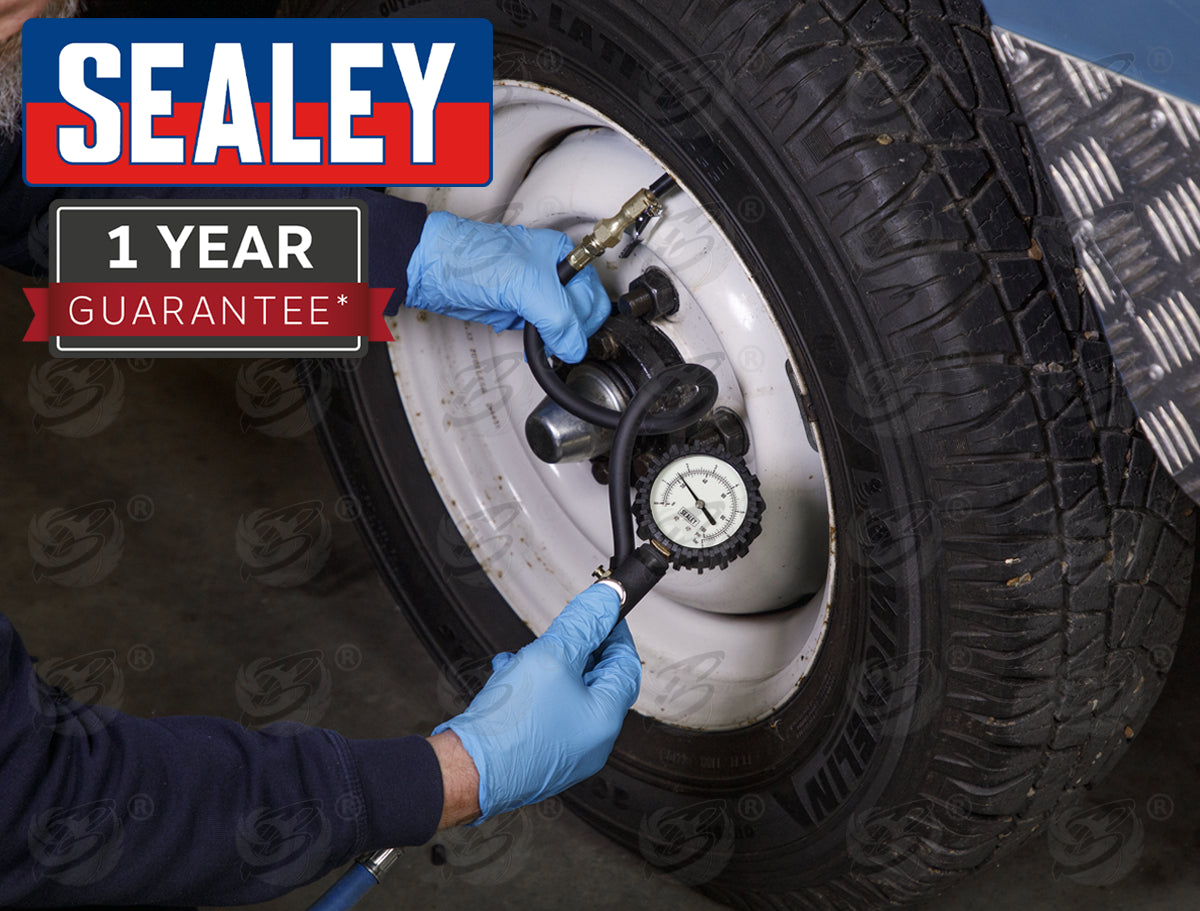 SEALEY TYRE INFLATOR WITH CLIP ON CONNECTOR 0 - 100PSI