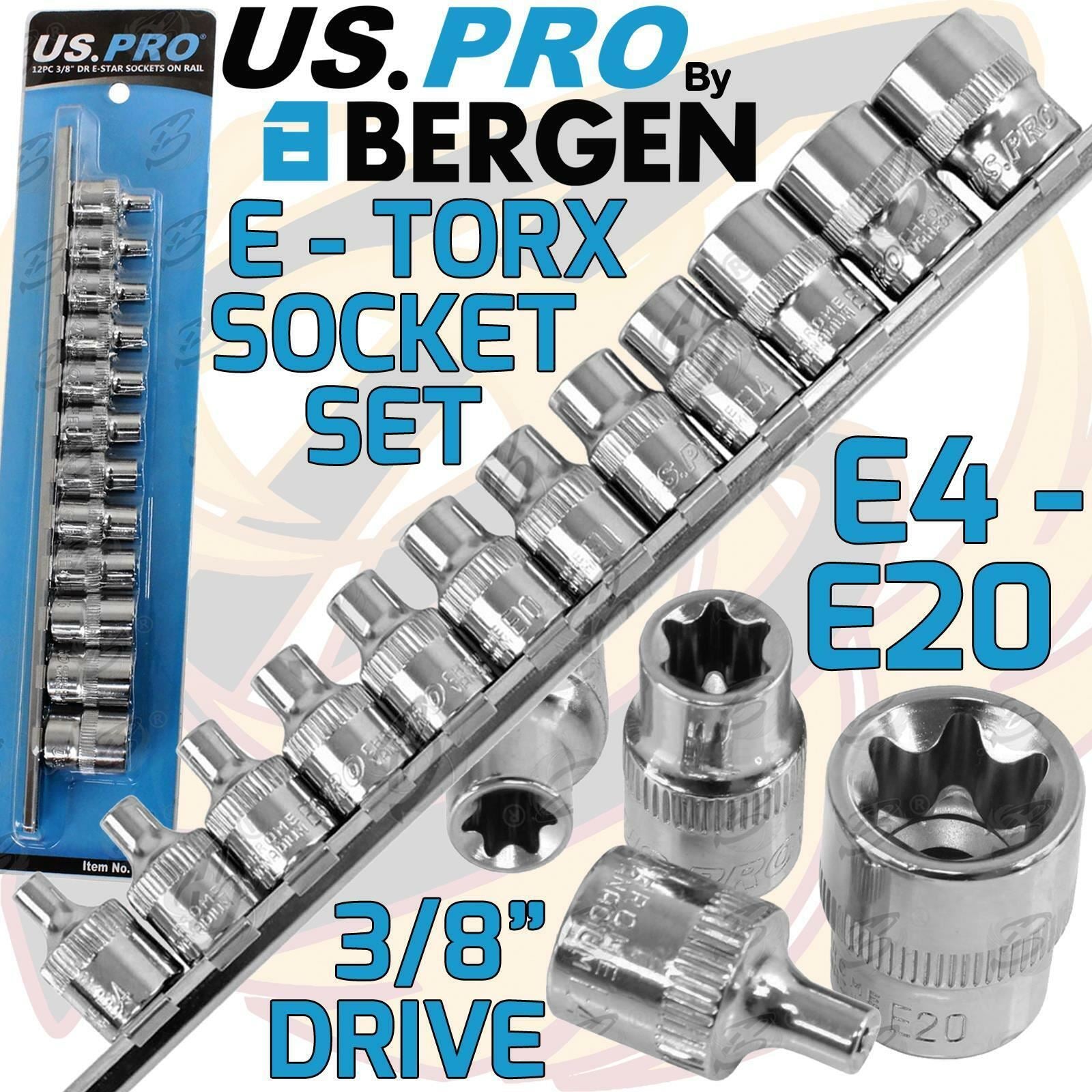 US Pro 12 Piece 3/8" Drive E - Torx Sockets E4 - E20 1377