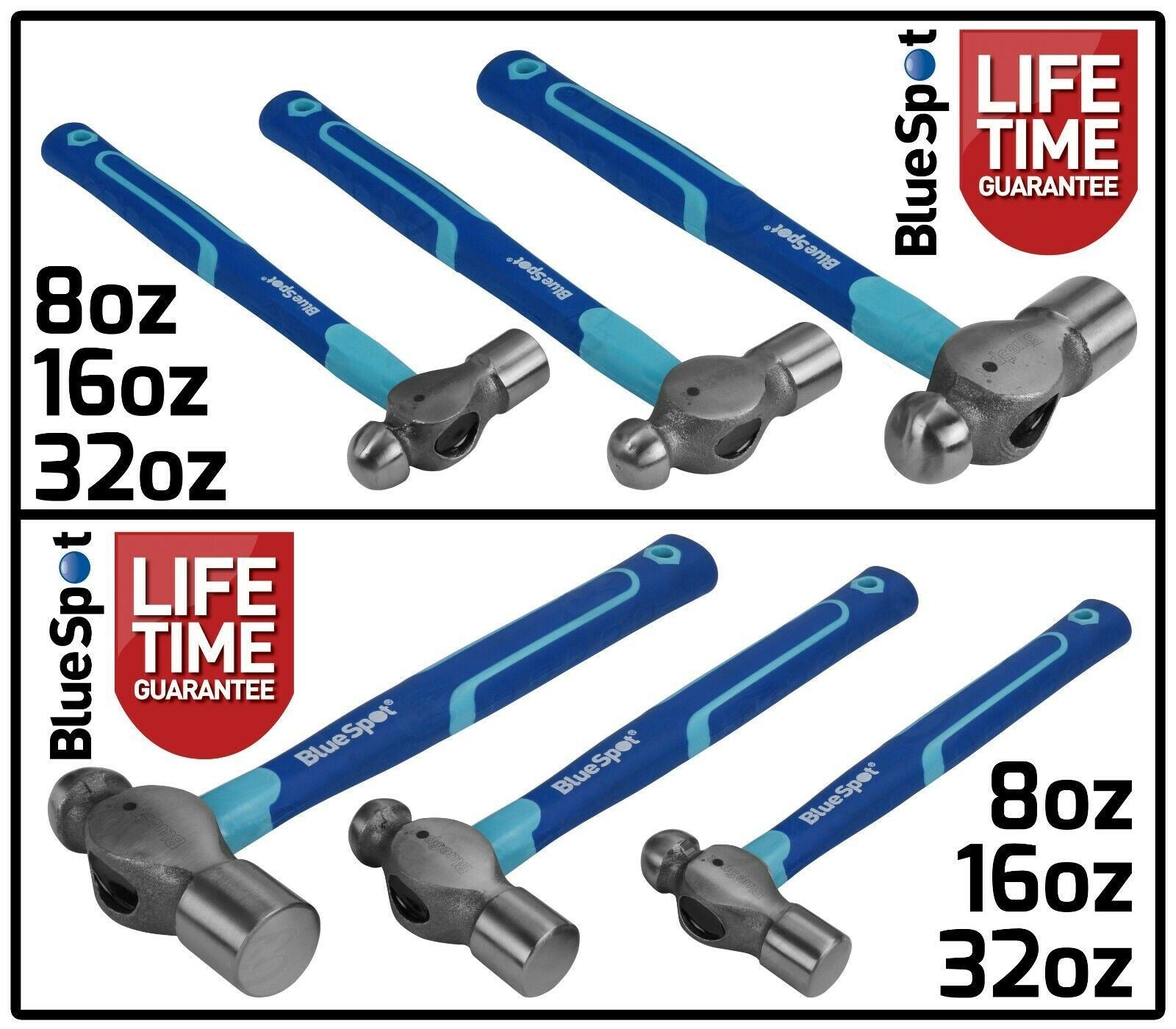 BLUESPOT 3PCS BALL PEIN HAMMER SET 8OZ - 16OZ - 32OZ