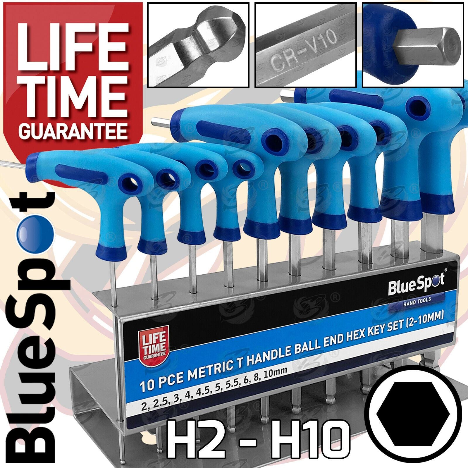 BLUESPOT 10PCS T HANDLE BALL ENDED HEX KEY SET H2 - H10