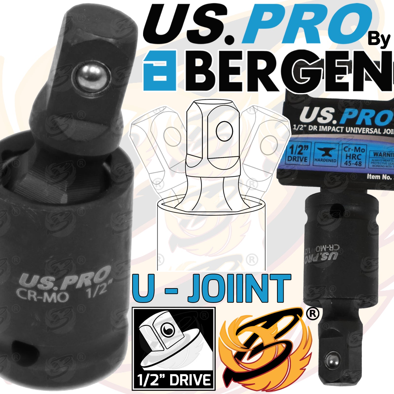 US PRO 1/2" DRIVE IMPACT UNIVERSAL JOINT SWIVEL ADAPTER