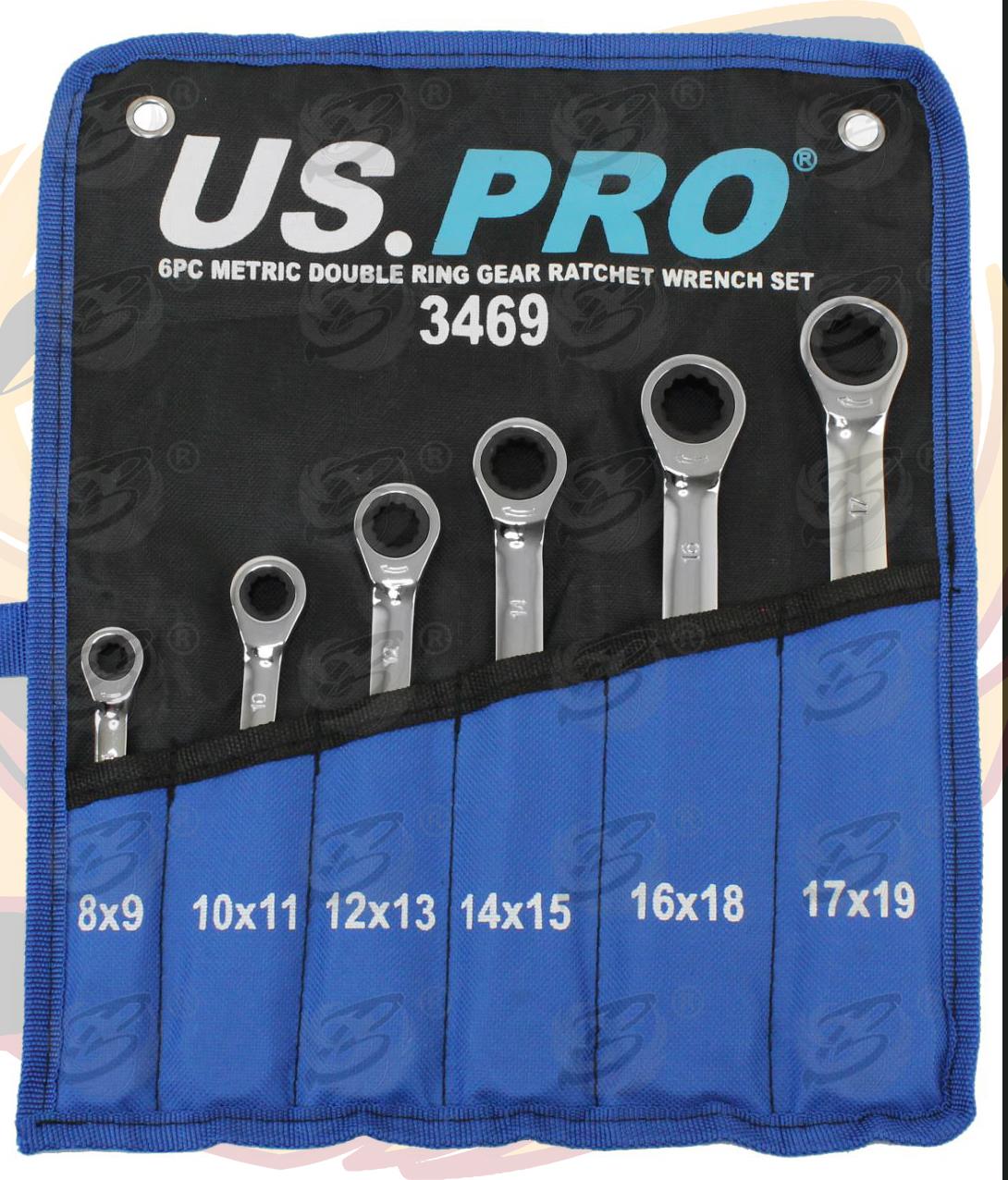 US PRO 6PCS 72 TOOTH DOUBLE END RATCHET SPANNERS 8MM - 19MM